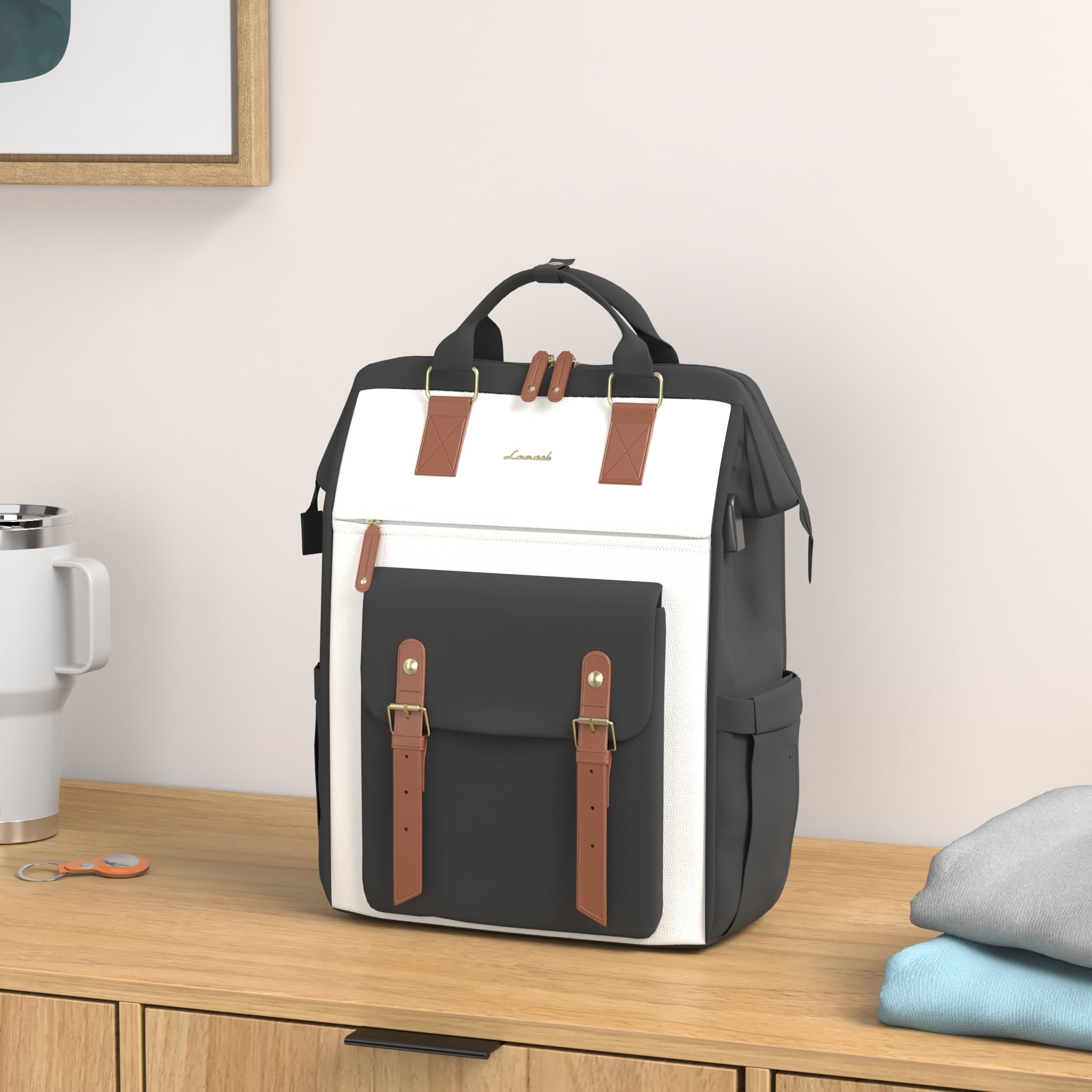 Foto 3 pulgar | Mochila Para Portátil Lovevook Para Mujer De 15,6 Pulgadas, Negro, Beige Y Marrón - Venta Internacional.