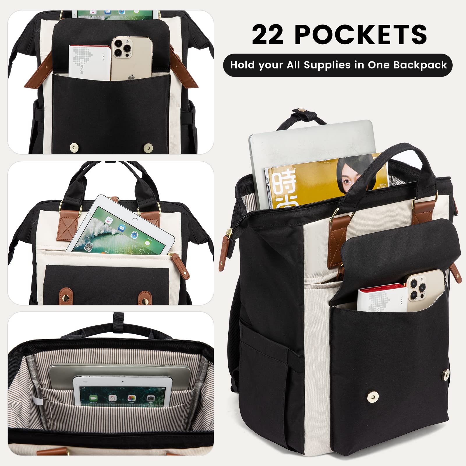 Foto 4 pulgar | Mochila Para Portátil Lovevook Para Mujer De 15,6 Pulgadas, Negro, Beige Y Marrón - Venta Internacional.