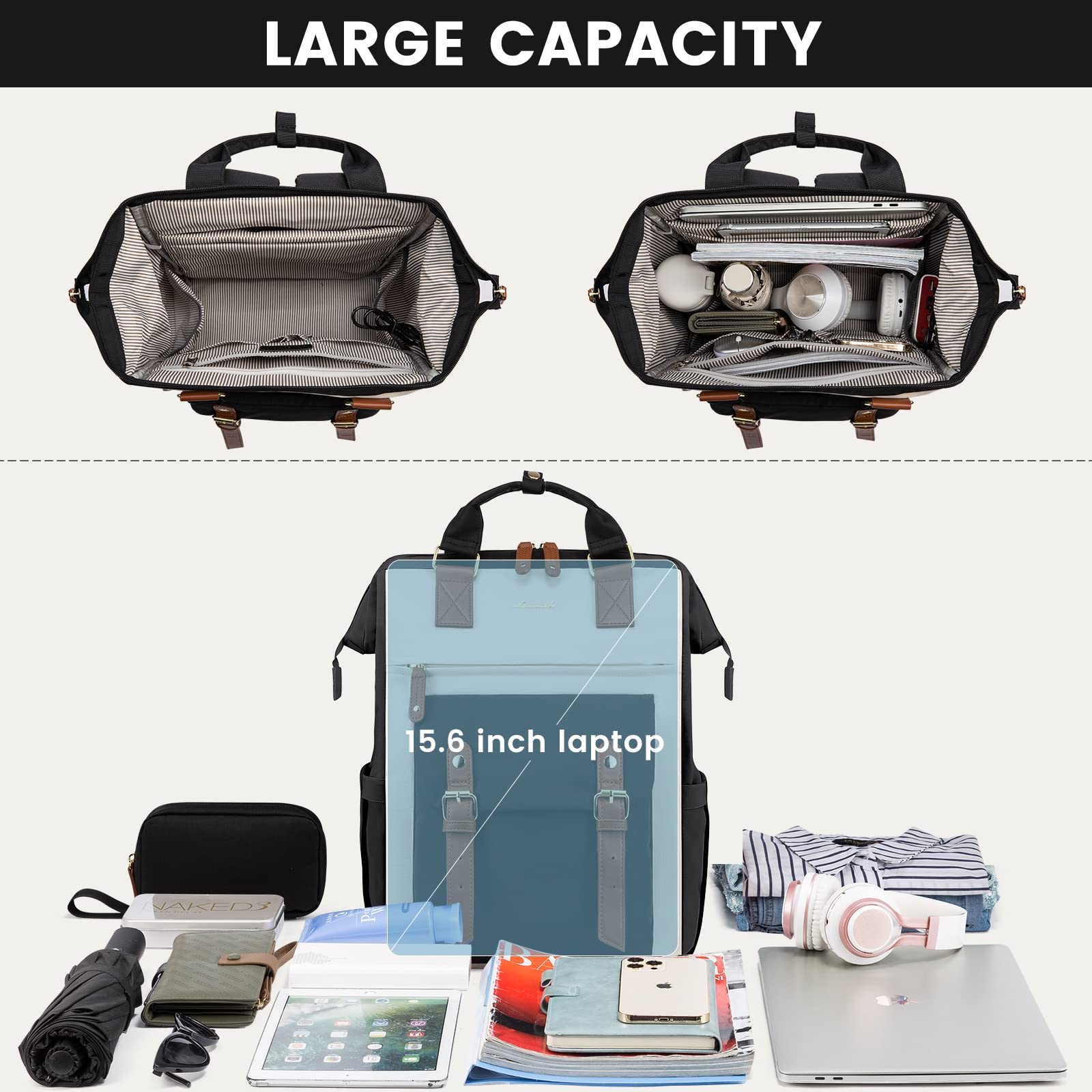 Foto 4 | Mochila Para Portátil Lovevook Para Mujer De 15,6 Pulgadas, Negro, Beige Y Marrón - Venta Internacional.