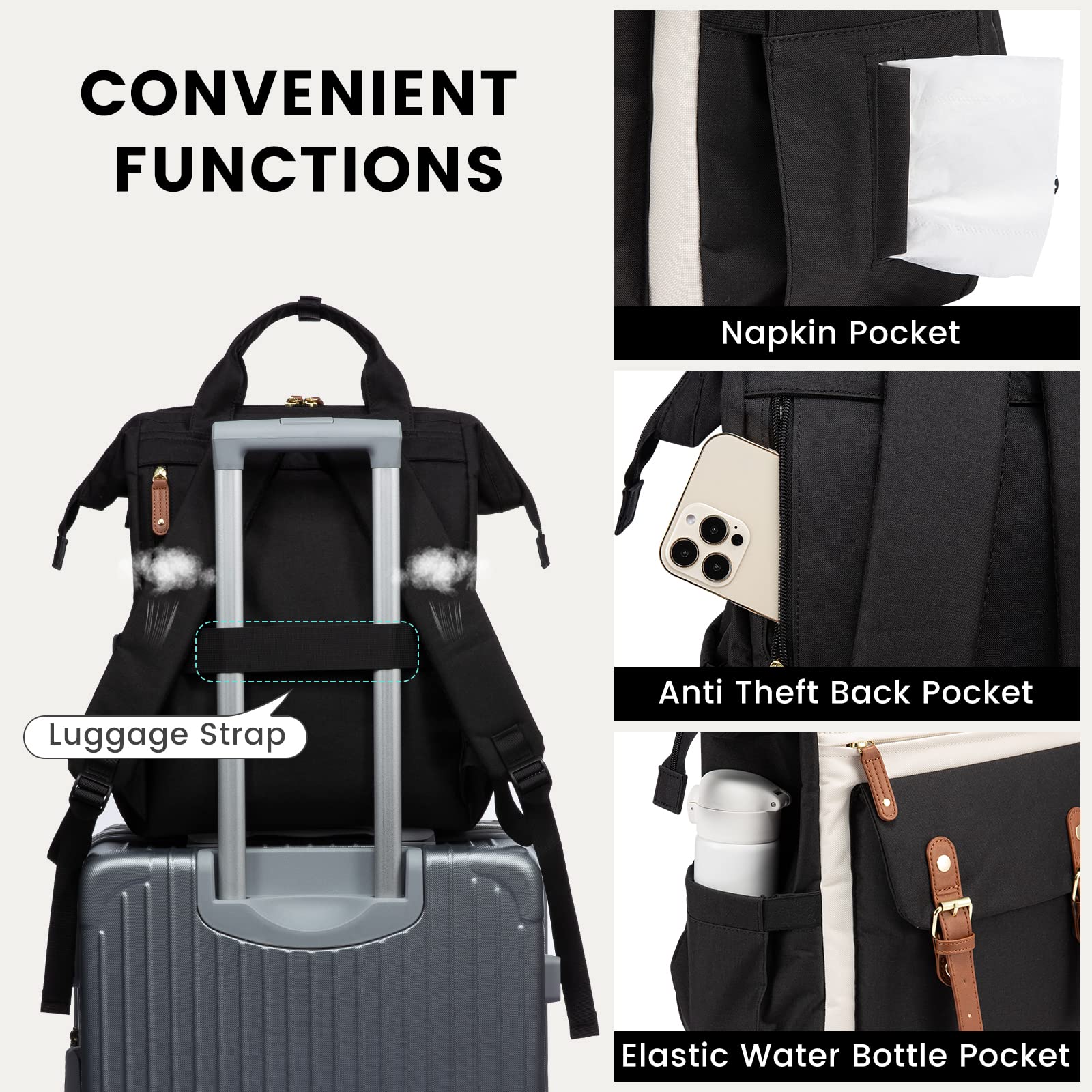 Foto 6 pulgar | Mochila Para Portátil Lovevook Para Mujer De 15,6 Pulgadas, Negro, Beige Y Marrón - Venta Internacional.