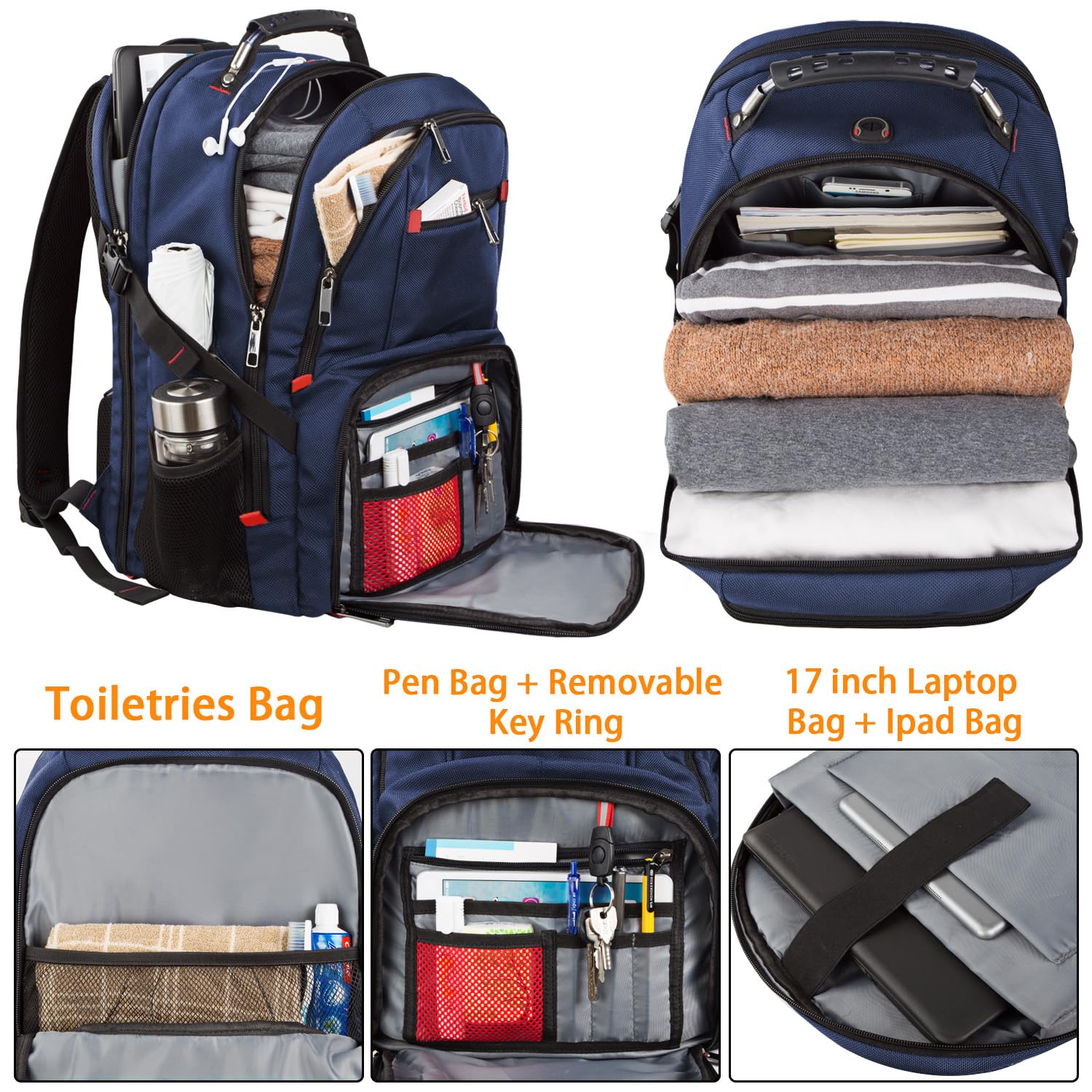 Foto 4 pulgar | Mochila De Viaje Para Portátil Ltinveck, Extra Grande, 50 Litros, Azul, 17 Pulgadas - Venta Internacional.