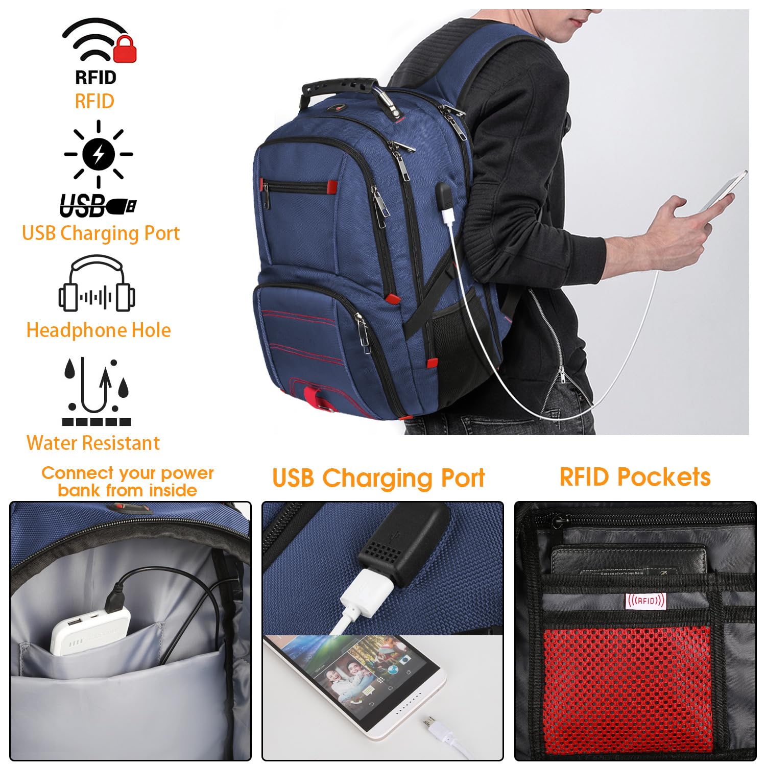 Foto 4 | Mochila De Viaje Para Portátil Ltinveck, Extra Grande, 50 Litros, Azul, 17 Pulgadas - Venta Internacional.