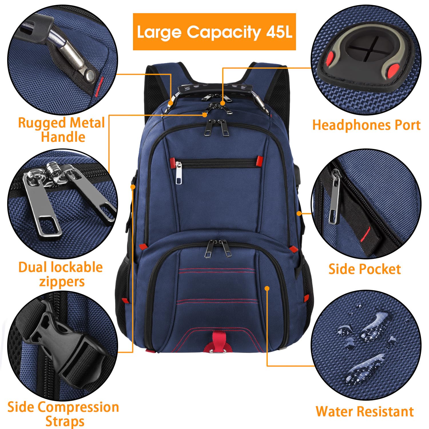 Foto 6 pulgar | Mochila De Viaje Para Portátil Ltinveck, Extra Grande, 50 Litros, Azul, 17 Pulgadas - Venta Internacional.