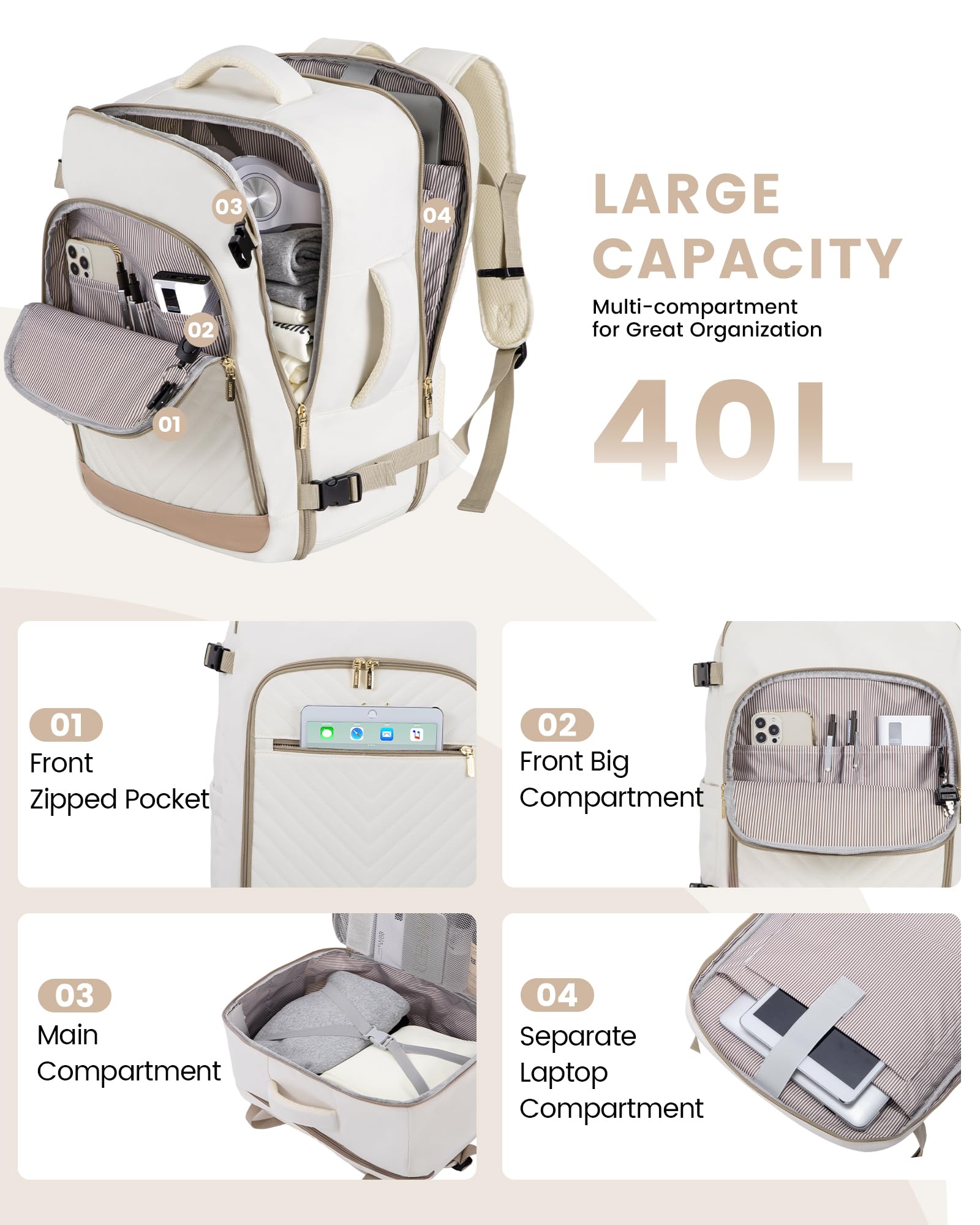 Foto 4 pulgar | Mochila De Viaje Lovevook De 40 Litros Para Mujer Con Compartimento Para Portátil De 17 Pulgadas - Venta Internacional.