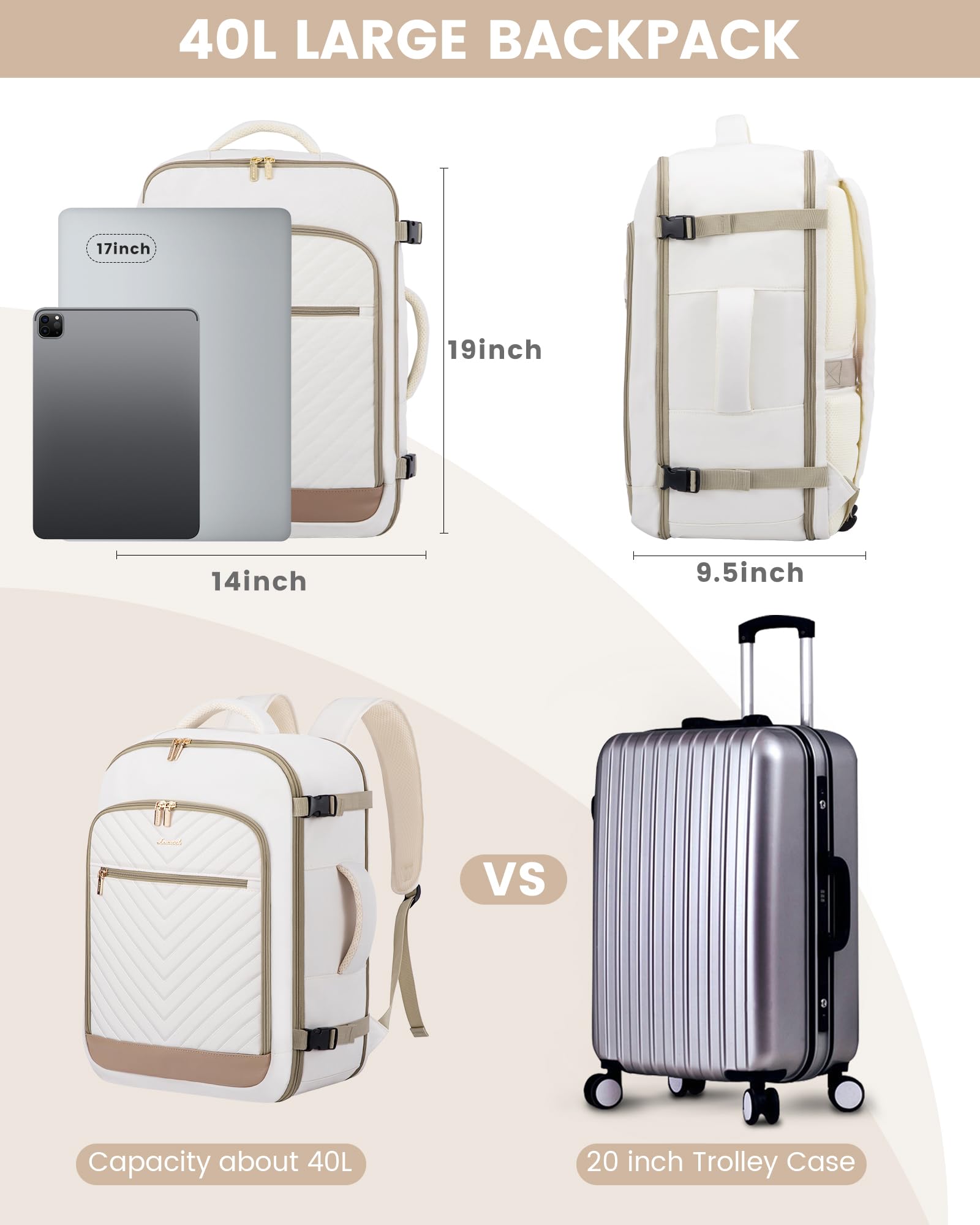 Foto 5 pulgar | Mochila De Viaje Lovevook De 40 Litros Para Mujer Con Compartimento Para Portátil De 17 Pulgadas - Venta Internacional.