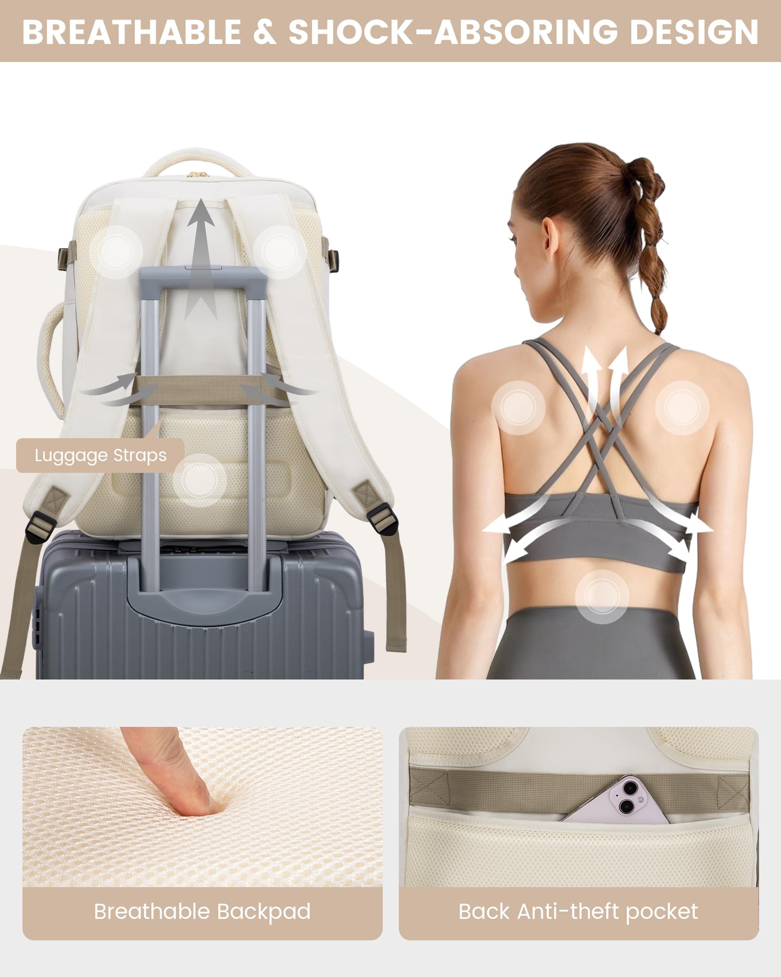 Foto 7 pulgar | Mochila De Viaje Lovevook De 40 Litros Para Mujer Con Compartimento Para Portátil De 17 Pulgadas - Venta Internacional.