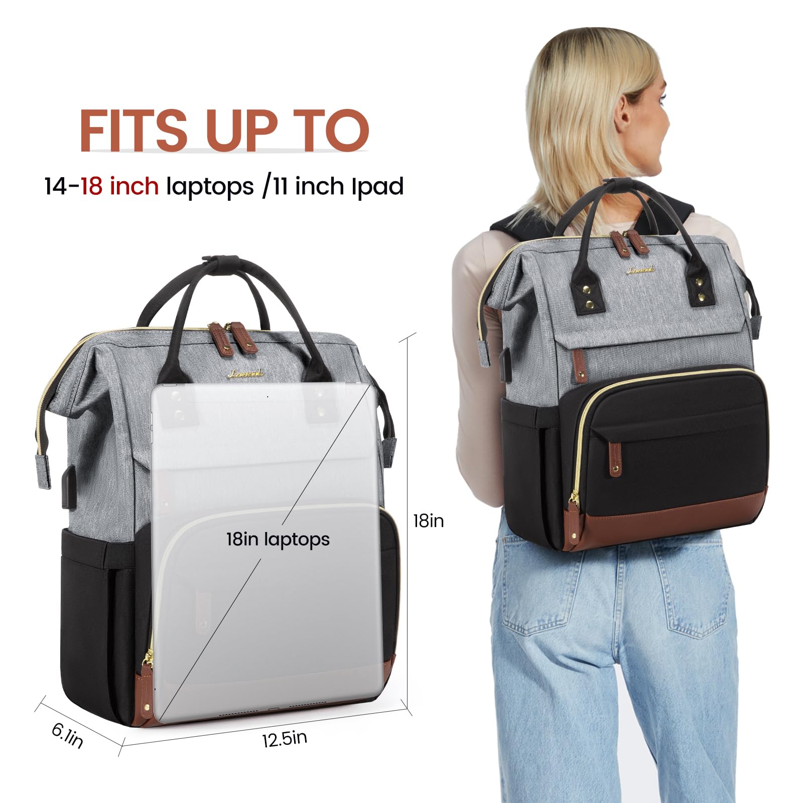 Foto 7 pulgar | Mochila Para Portátil Lovevook Para Mujer, 45 Cm, Impermeable, 18 Pulgadas - Venta Internacional.