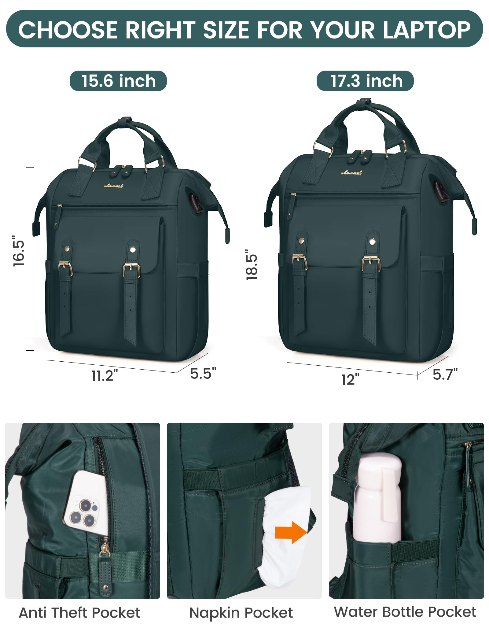 Foto 6 pulgar | Mochila Para Portátil Lovevook Para Mujer, Trabajo Y Viajes De 15.6 Pulgadas - Venta Internacional.