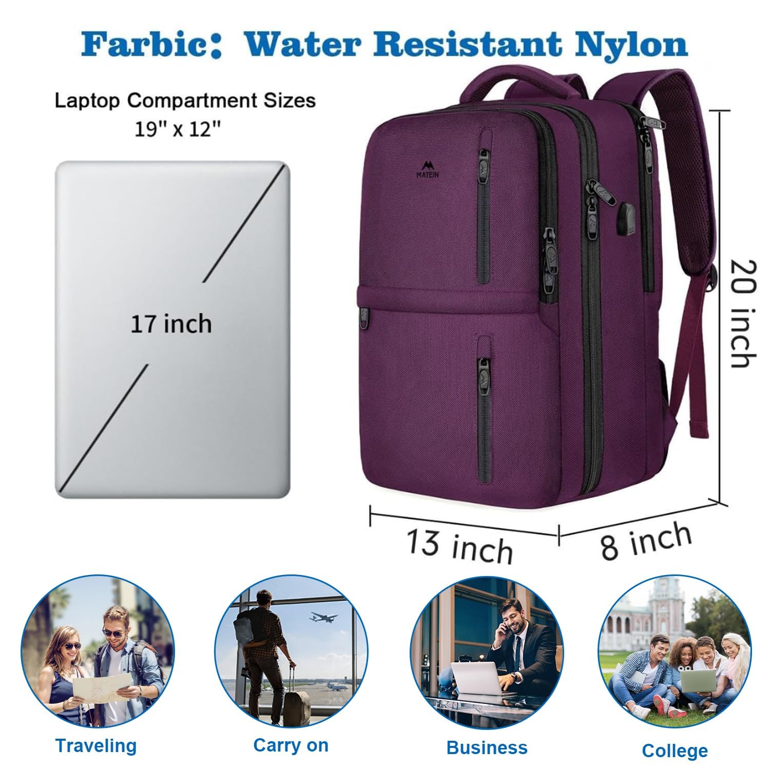 Foto 4 pulgar | Mochila De Viaje Matein 40l Flight Approved Para Mujer, Color Morado - Venta Internacional.
