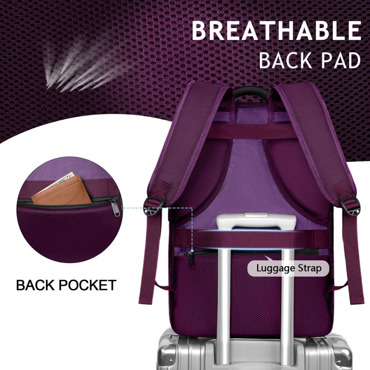 Foto 8 pulgar | Mochila De Viaje Matein 40l Flight Approved Para Mujer, Color Morado - Venta Internacional.