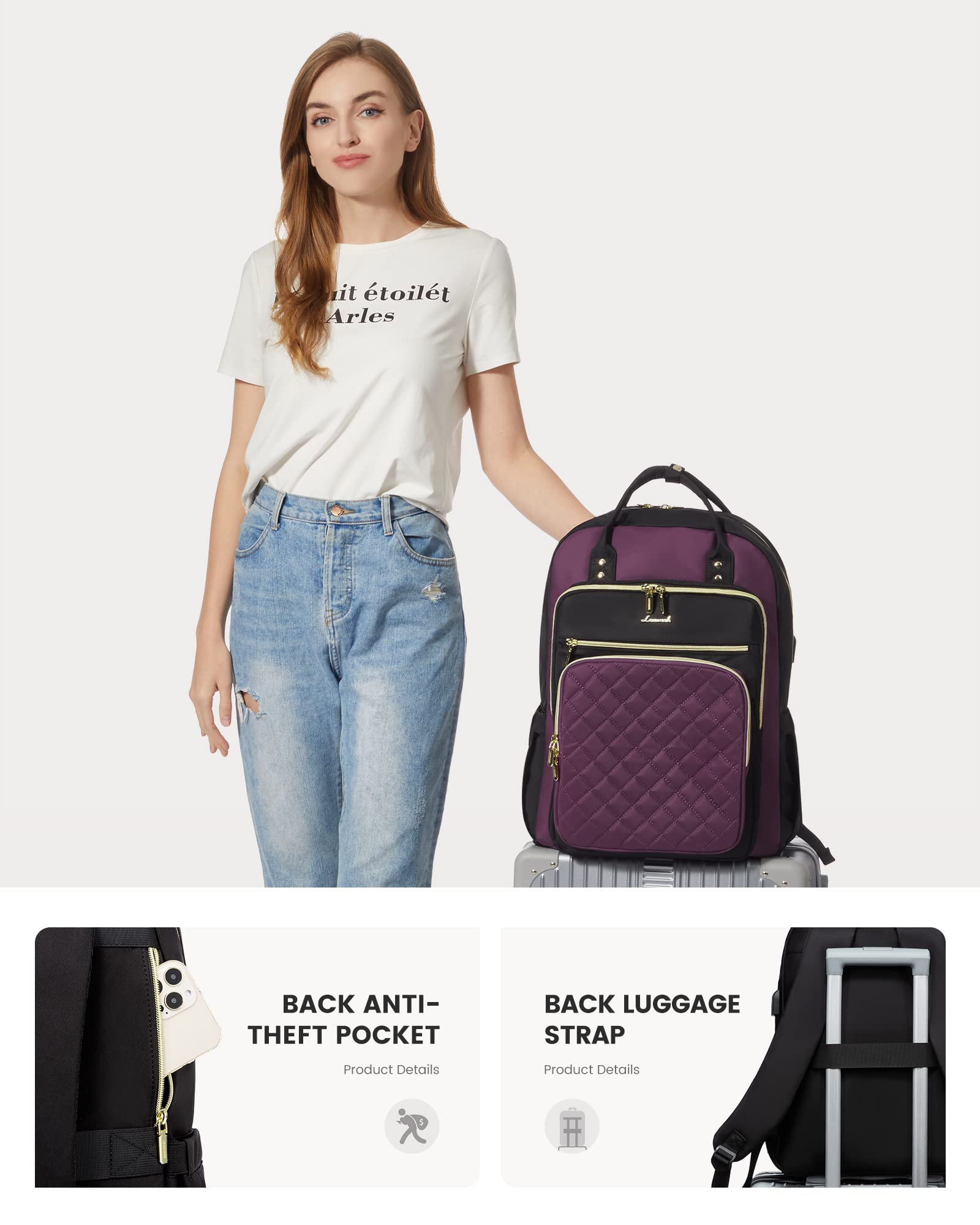Foto 4 | Mochila Para Portátil Lovevook Para Mujer De 17 Pulgadas Resistente Al Agua - Venta Internacional.