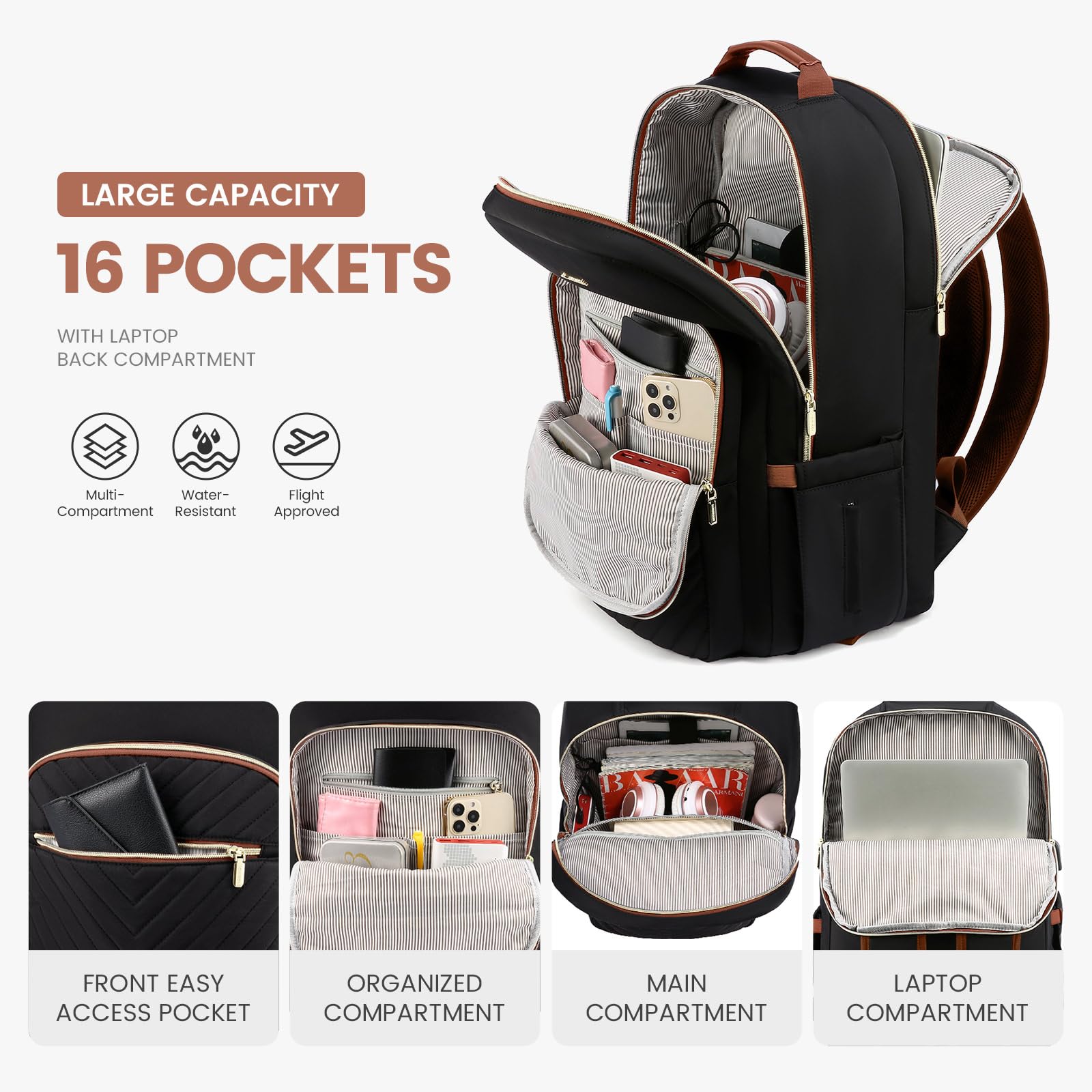 Foto 3 pulgar | Mochila Para Portátil Lovevook Para Mujer, 15.6 Pulgadas, Impermeable, Negra - Venta Internacional.