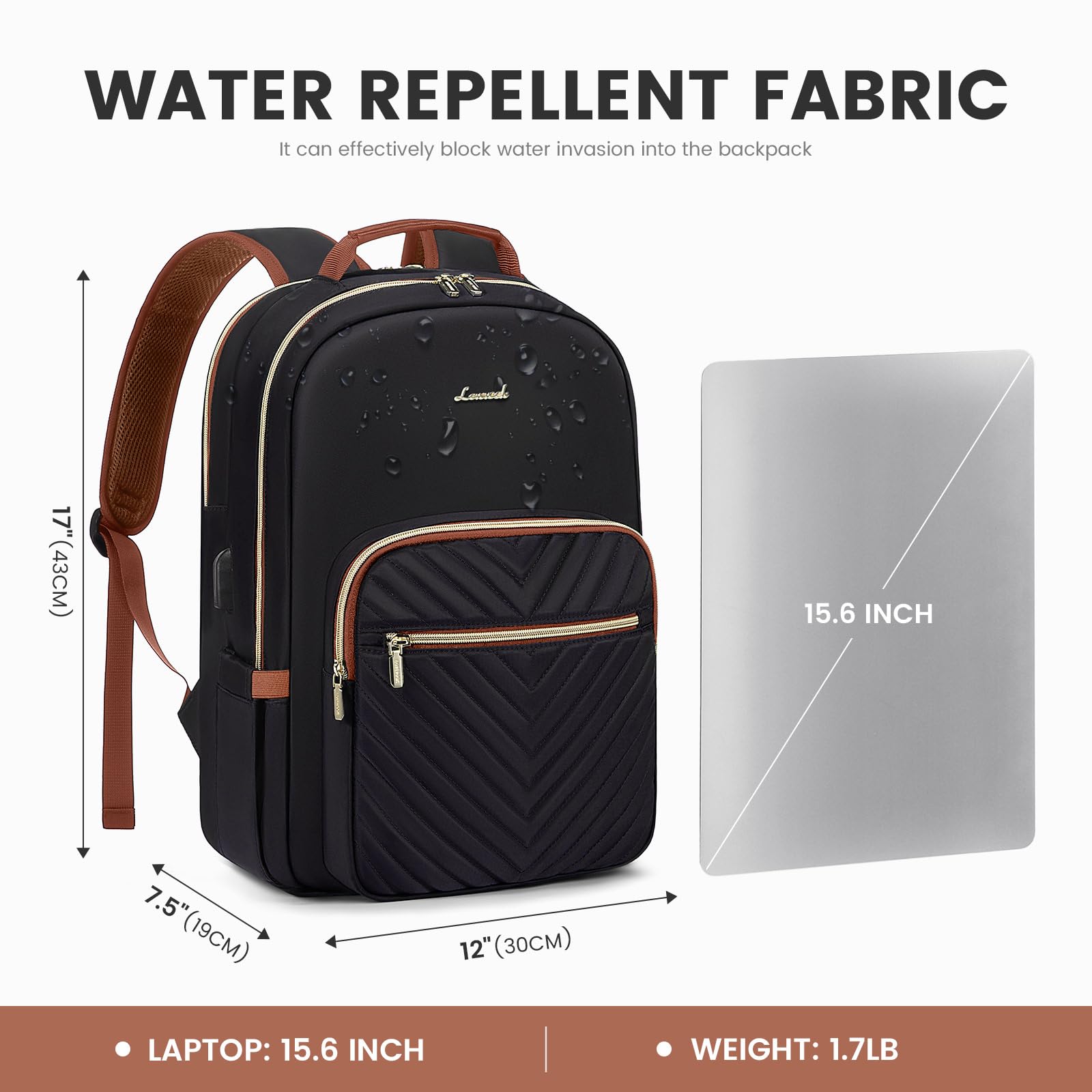 Foto 4 | Mochila Para Portátil Lovevook Para Mujer, 15.6 Pulgadas, Impermeable, Negra - Venta Internacional.