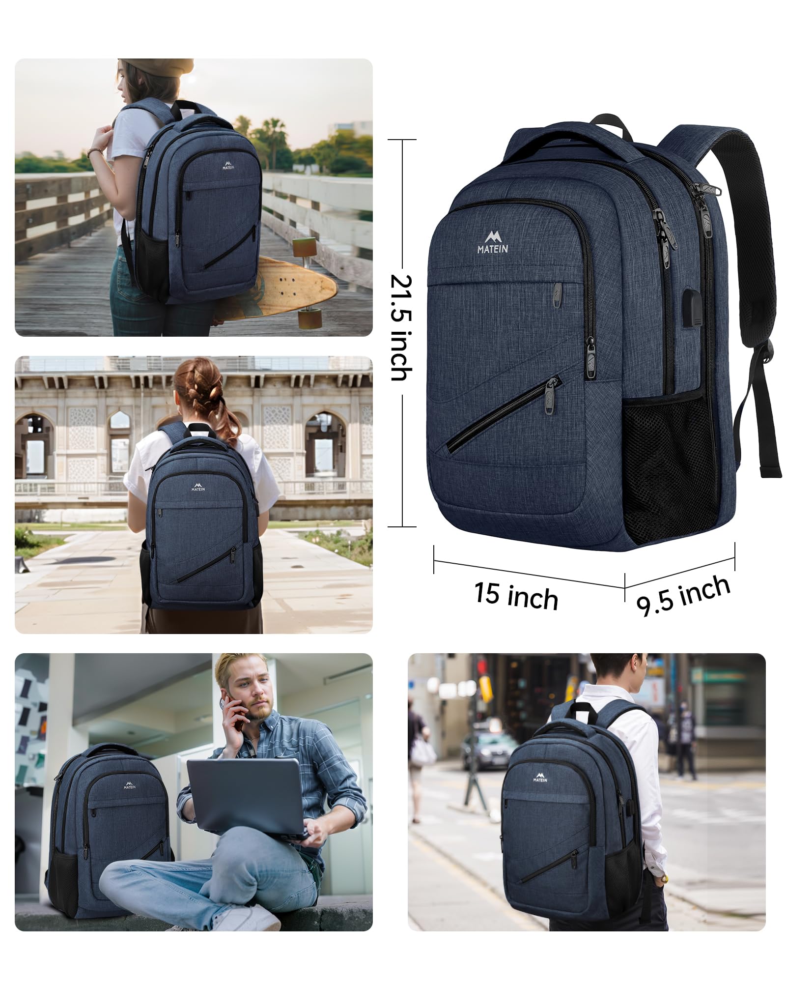 Foto 5 pulgar | Mochila Matein Para Portátil Extra Grande De 18.4 Pulgadas, Impermeable, Azul Oscuro - Venta Internacional.