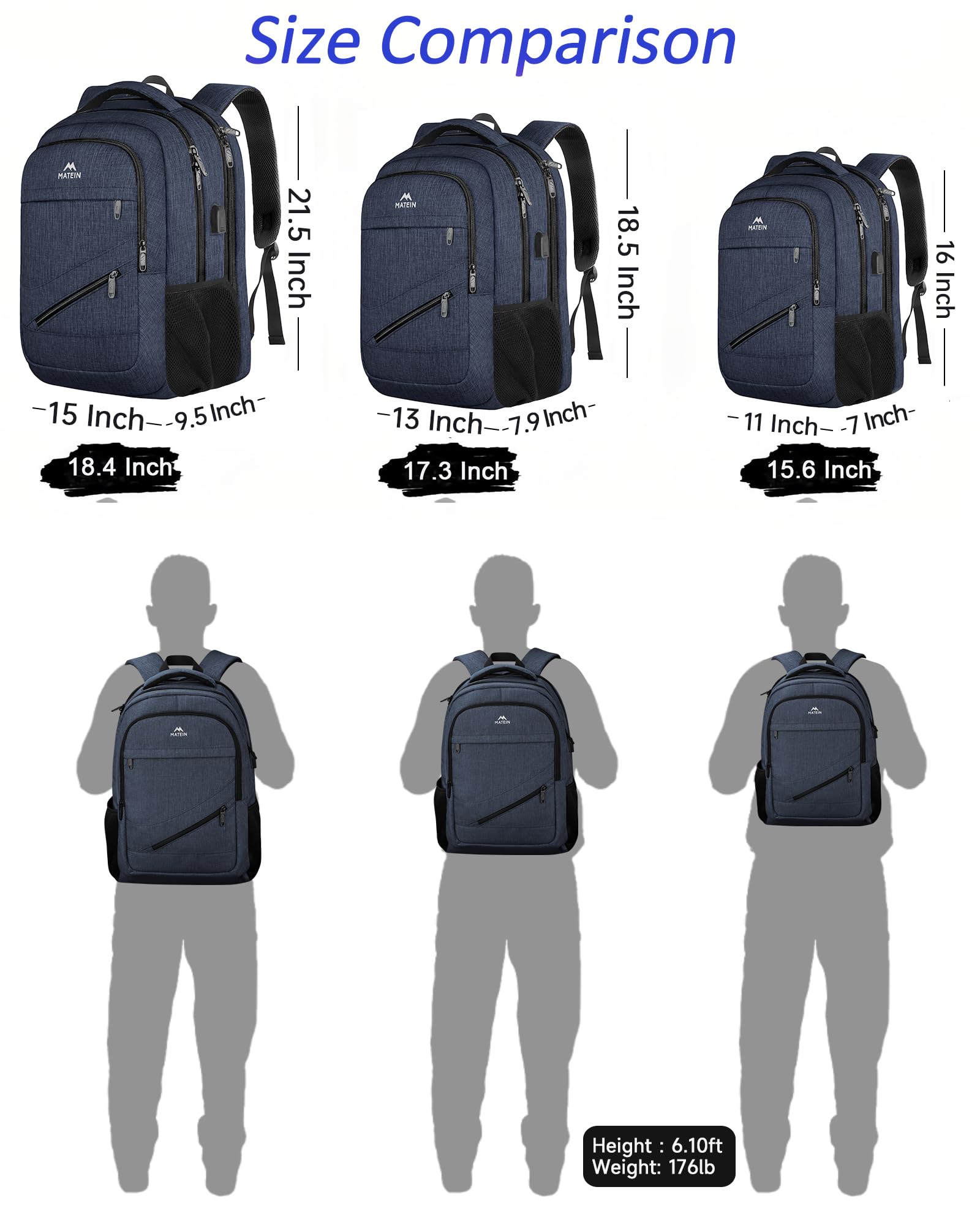 Foto 6 pulgar | Mochila Matein Para Portátil Extra Grande De 18.4 Pulgadas, Impermeable, Azul Oscuro - Venta Internacional.