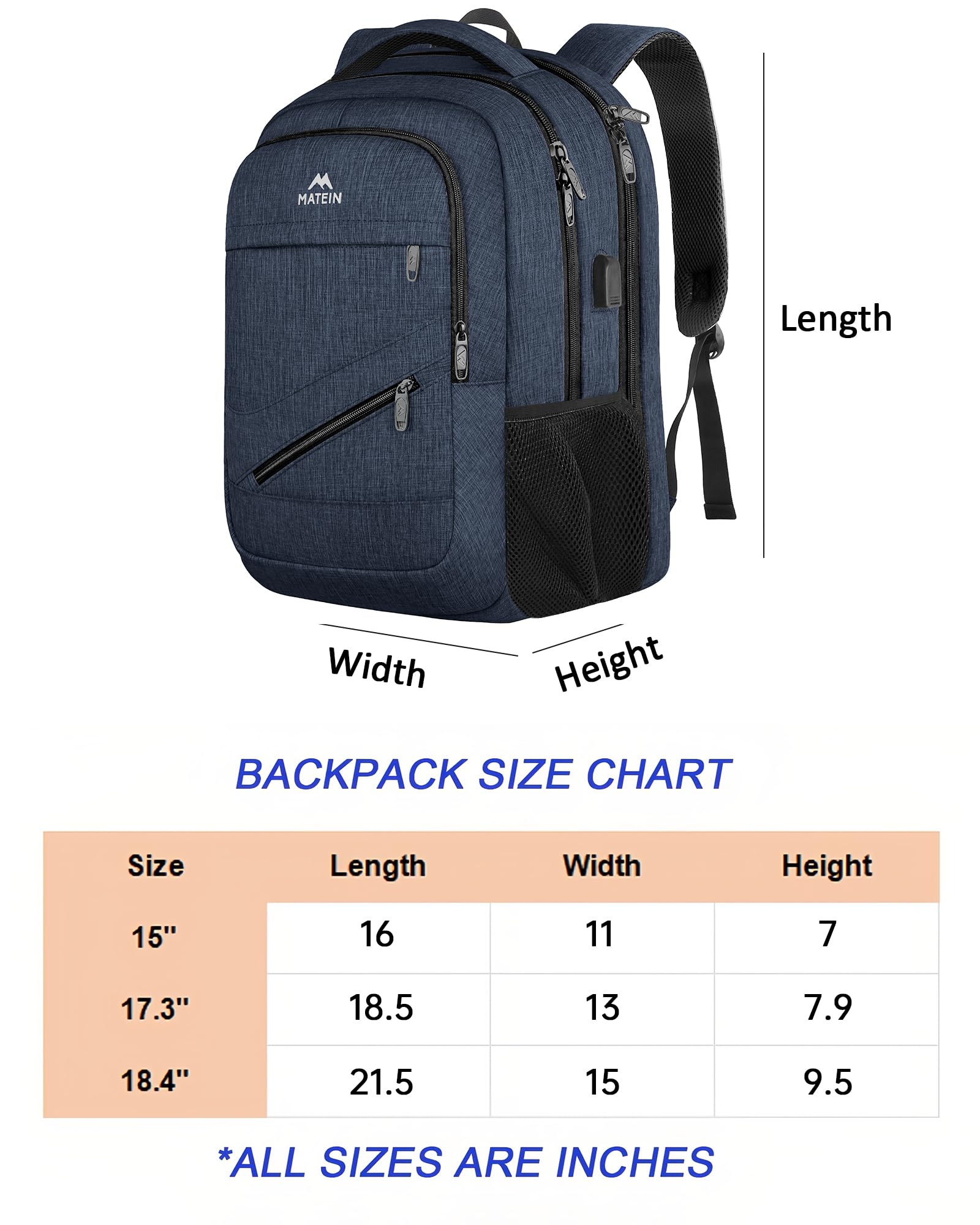 Foto 7 pulgar | Mochila Matein Para Portátil Extra Grande De 18.4 Pulgadas, Impermeable, Azul Oscuro - Venta Internacional.