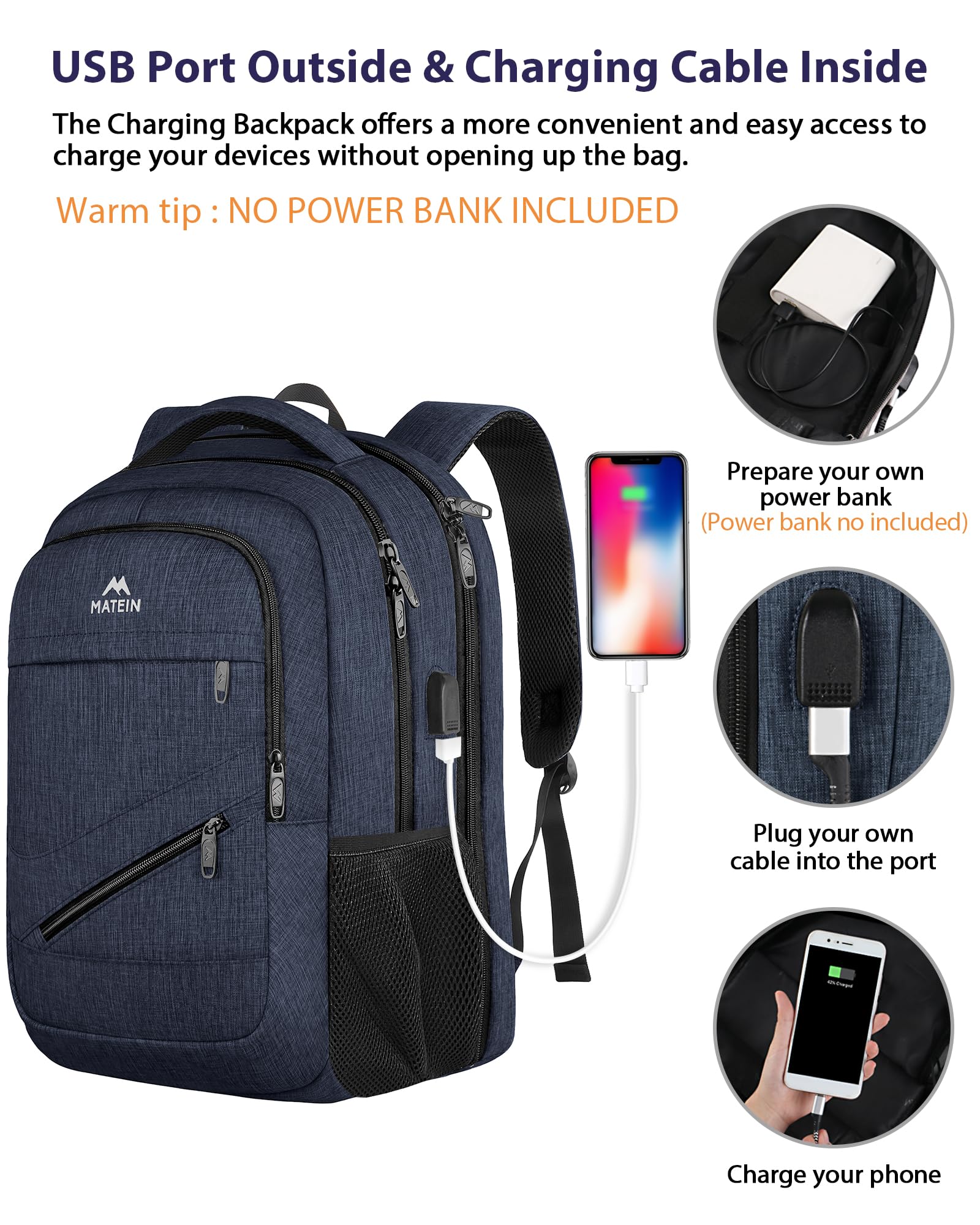 Foto 7 | Mochila Matein Para Portátil Extra Grande De 18.4 Pulgadas, Impermeable, Azul Oscuro - Venta Internacional.