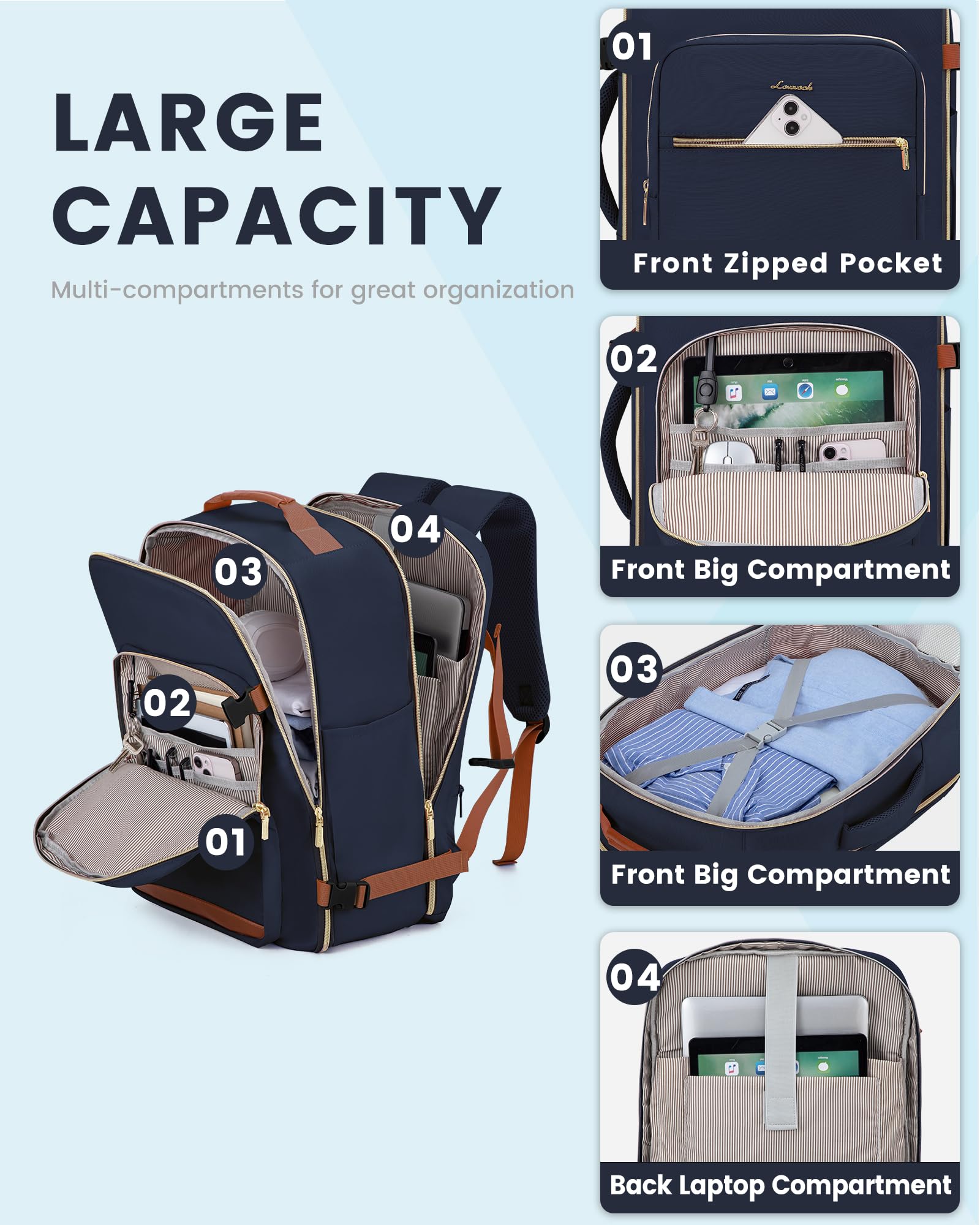 Foto 8 pulgar | Mochila De Viaje Lovevook Carry On De 40 Litros Para Hombre Con Cubos De Embalaje - Venta Internacional.
