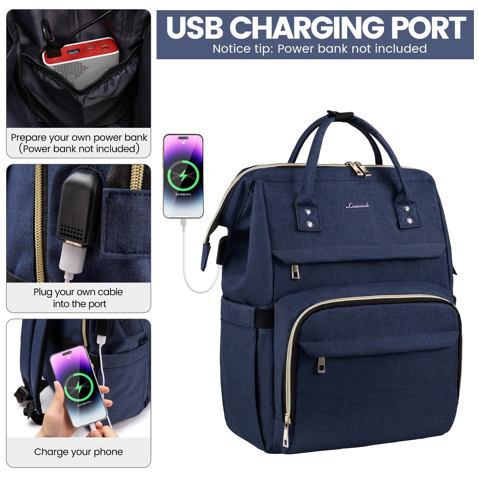 Foto 5 pulgar | Mochila Para Portátil Lovevook Para Mujer, 15.6 Pulgadas, Impermeable, Azul Oscuro - Venta Internacional.
