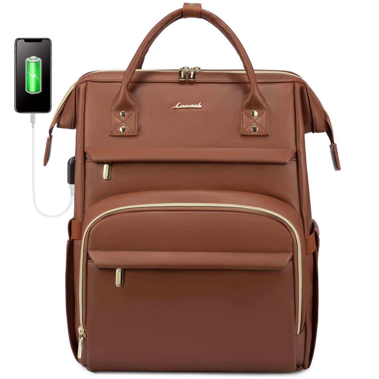 Mochila Para Portátil Lovevook De Piel De 18 Pulgadas Para Mujer, Color Marrón - Venta Internacional.
