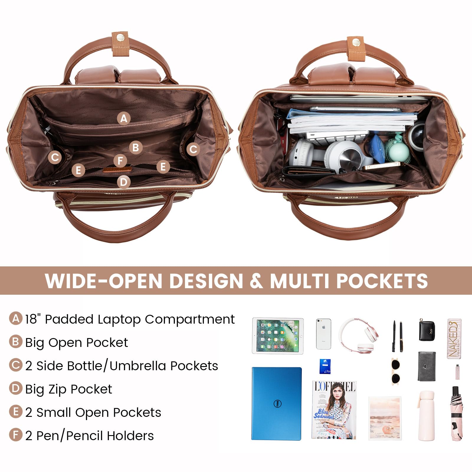Foto 3 pulgar | Mochila Para Portátil Lovevook De Piel De 18 Pulgadas Para Mujer, Color Marrón - Venta Internacional.