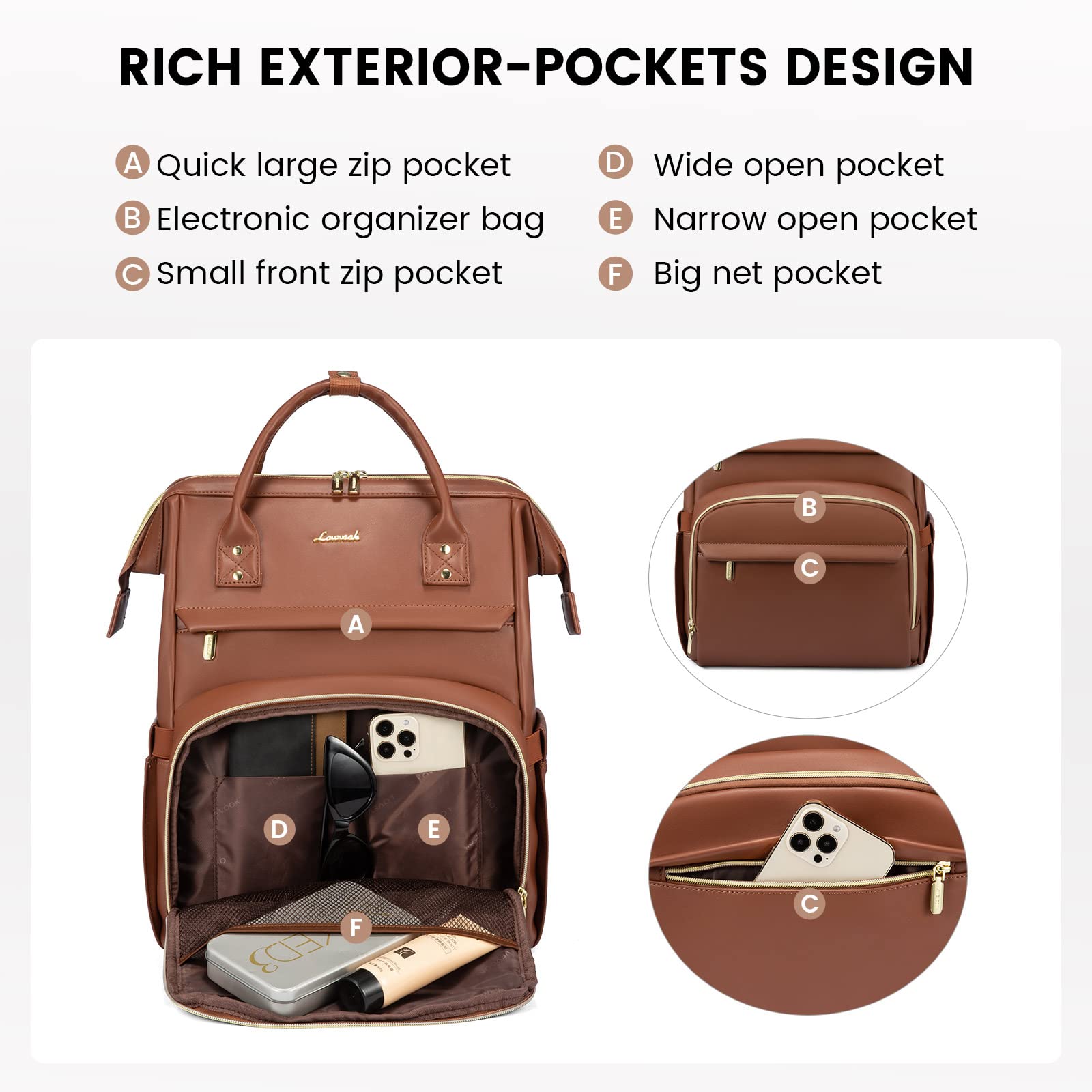 Foto 4 pulgar | Mochila Para Portátil Lovevook De Piel De 18 Pulgadas Para Mujer, Color Marrón - Venta Internacional.