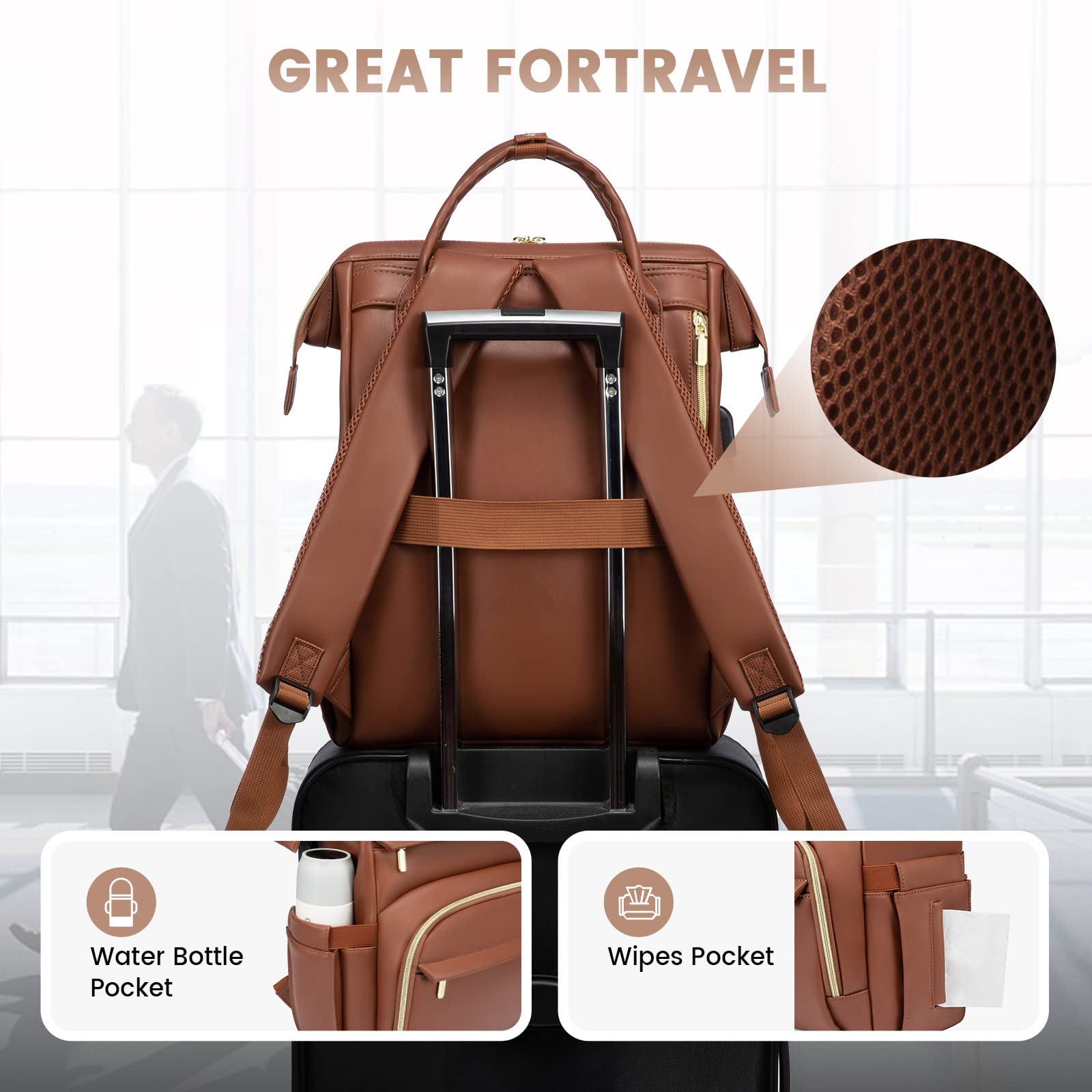 Foto 6 pulgar | Mochila Para Portátil Lovevook De Piel De 18 Pulgadas Para Mujer, Color Marrón - Venta Internacional.