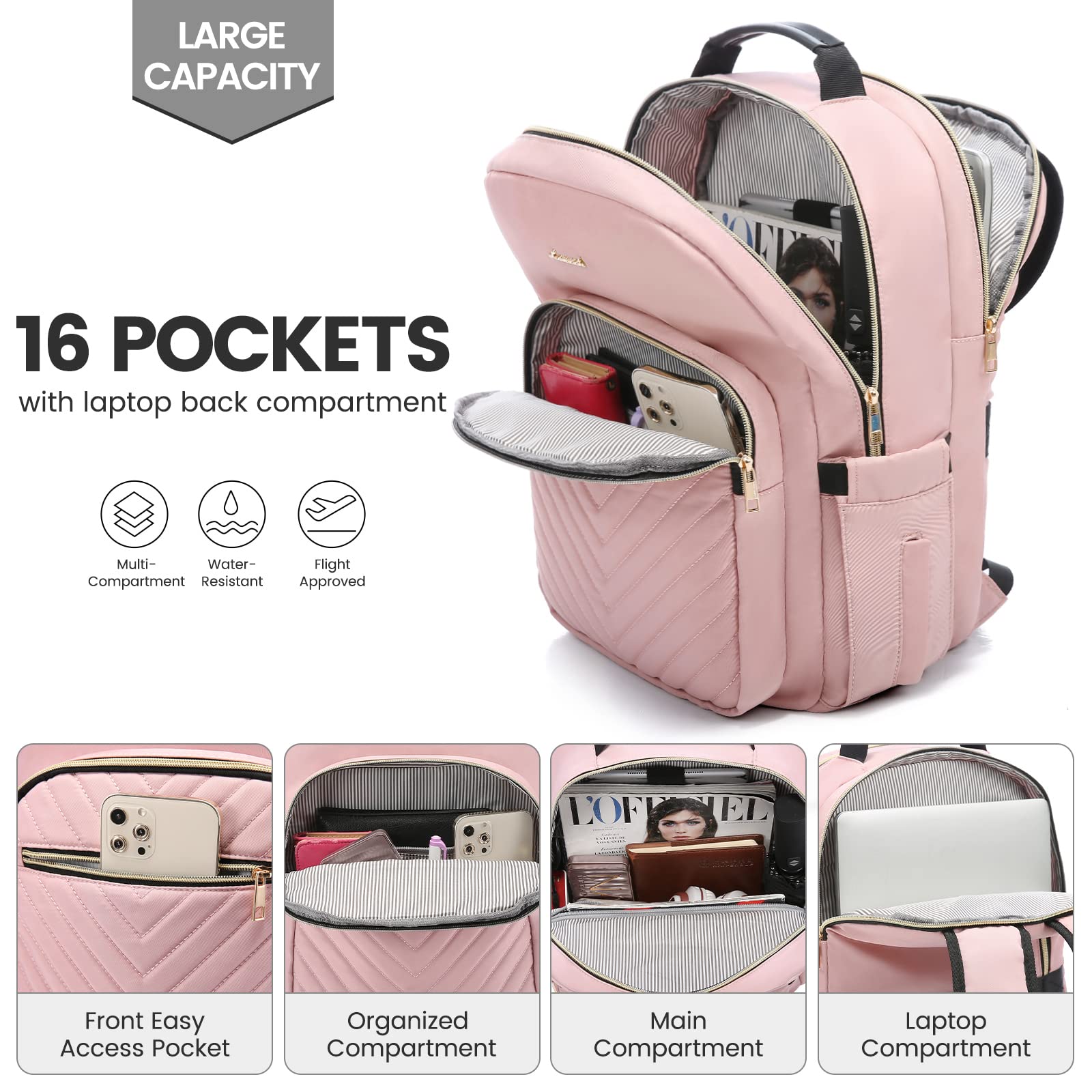Foto 4 pulgar | Mochila Para Portátil Lovevook Para Mujer, 15.6 Pulgadas, Impermeable, Rosa - Venta Internacional.