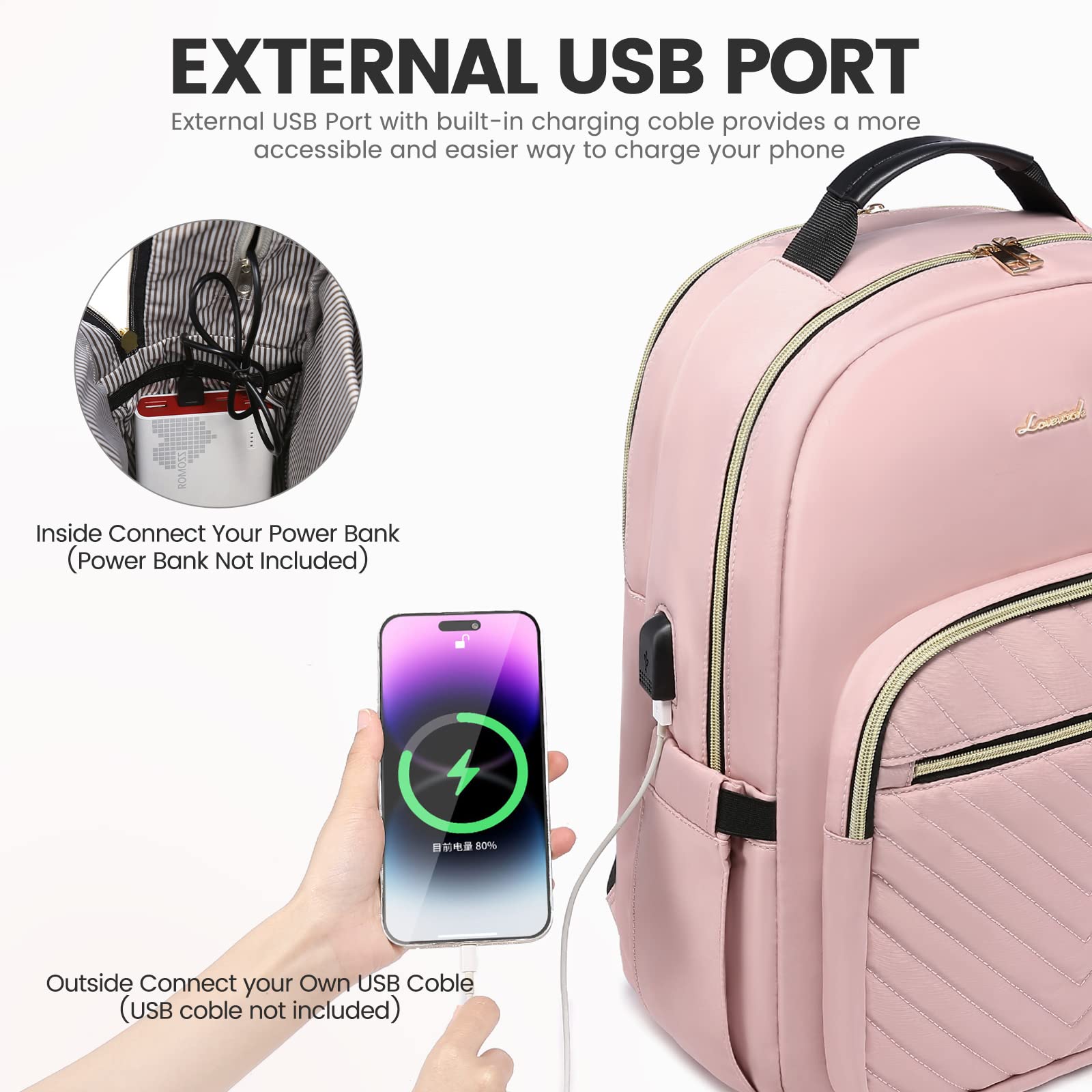 Foto 7 pulgar | Mochila Para Portátil Lovevook Para Mujer, 15.6 Pulgadas, Impermeable, Rosa - Venta Internacional.