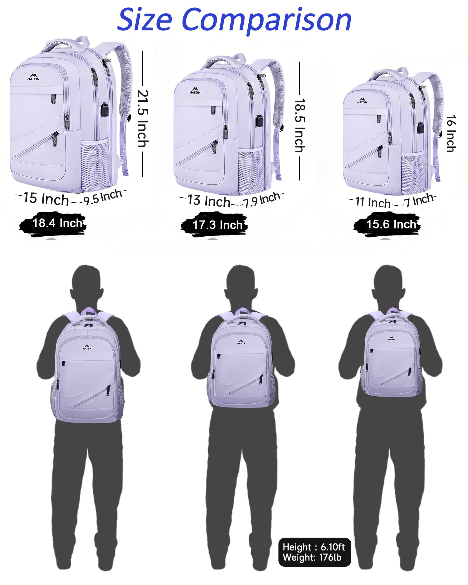 Foto 5 pulgar | Mochila Matein Para Portátil Extragrande De 18,4 Pulgadas Con Puerto Usb, Color Morado - Venta Internacional.