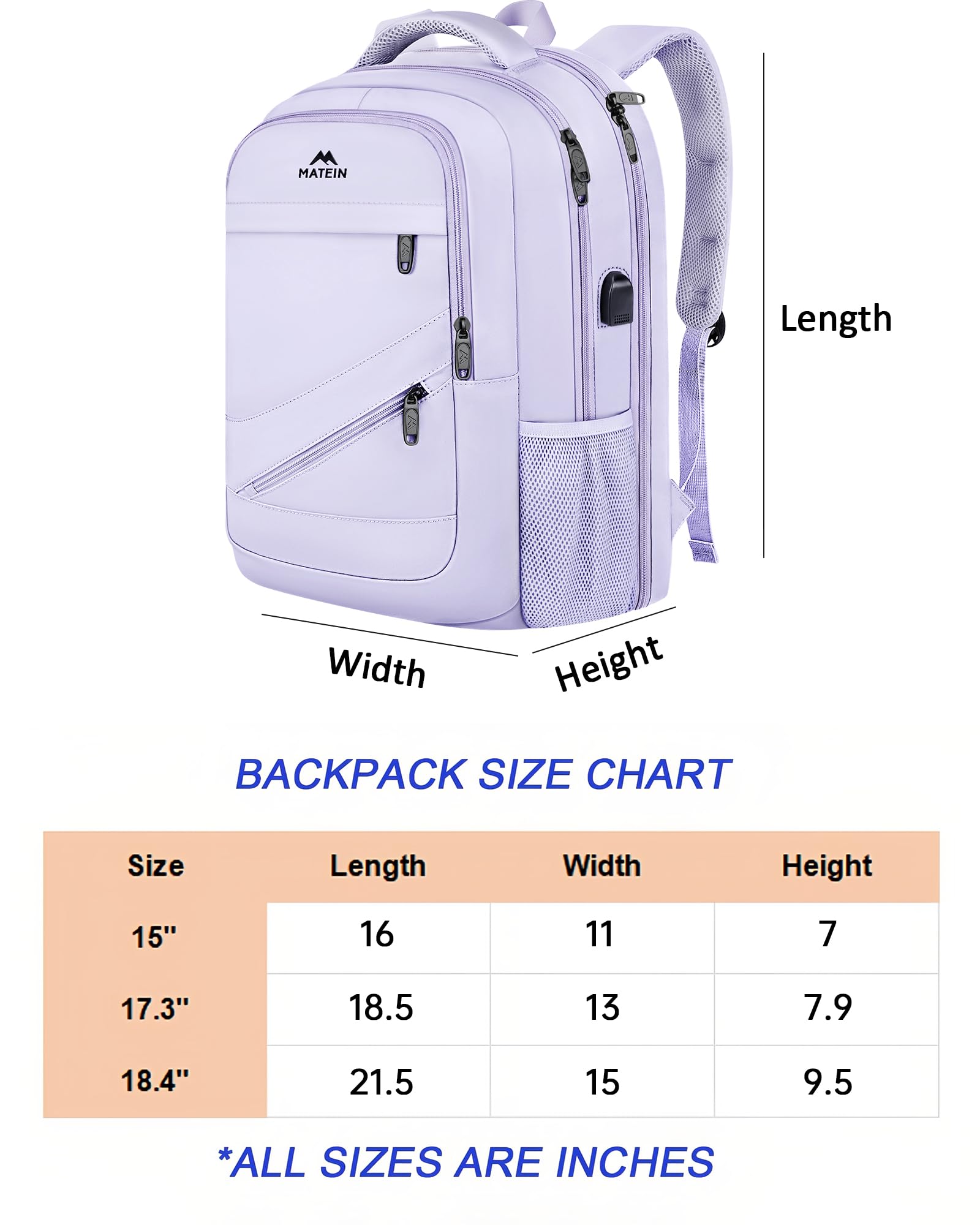 Foto 6 pulgar | Mochila Matein Para Portátil Extragrande De 18,4 Pulgadas Con Puerto Usb, Color Morado - Venta Internacional.
