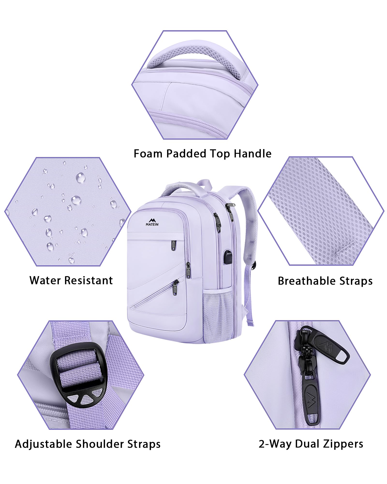 Foto 8 pulgar | Mochila Matein Para Portátil Extragrande De 18,4 Pulgadas Con Puerto Usb, Color Morado - Venta Internacional.