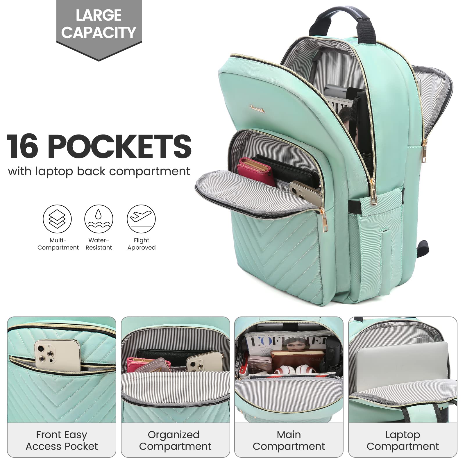 Foto 3 pulgar | Mochila Para Portátil Lovevook Para Mujer 15.6 Pulgadas, Impermeable, Verde - Venta Internacional.