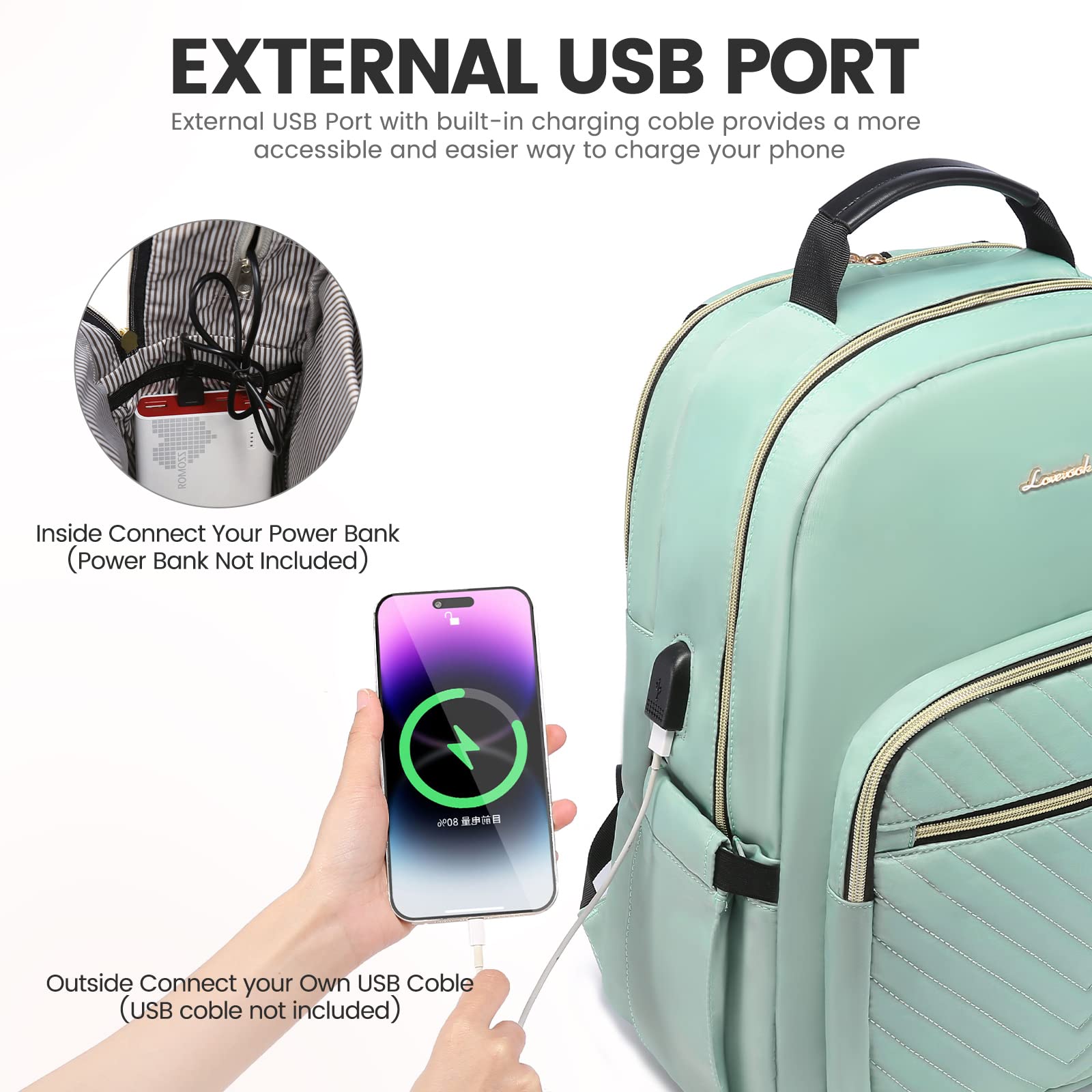 Foto 6 pulgar | Mochila Para Portátil Lovevook Para Mujer 15.6 Pulgadas, Impermeable, Verde - Venta Internacional.