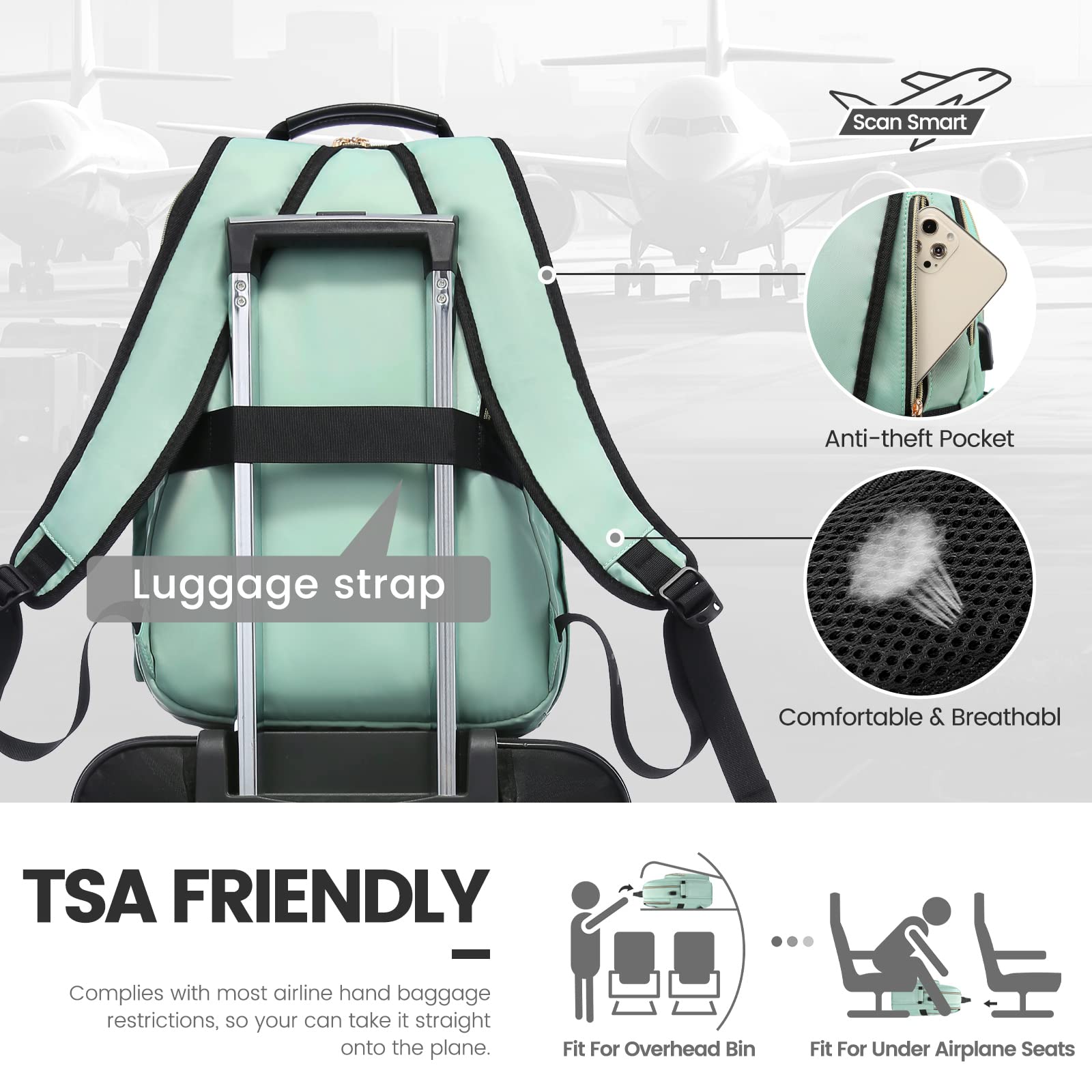 Foto 7 pulgar | Mochila Para Portátil Lovevook Para Mujer 15.6 Pulgadas, Impermeable, Verde - Venta Internacional.
