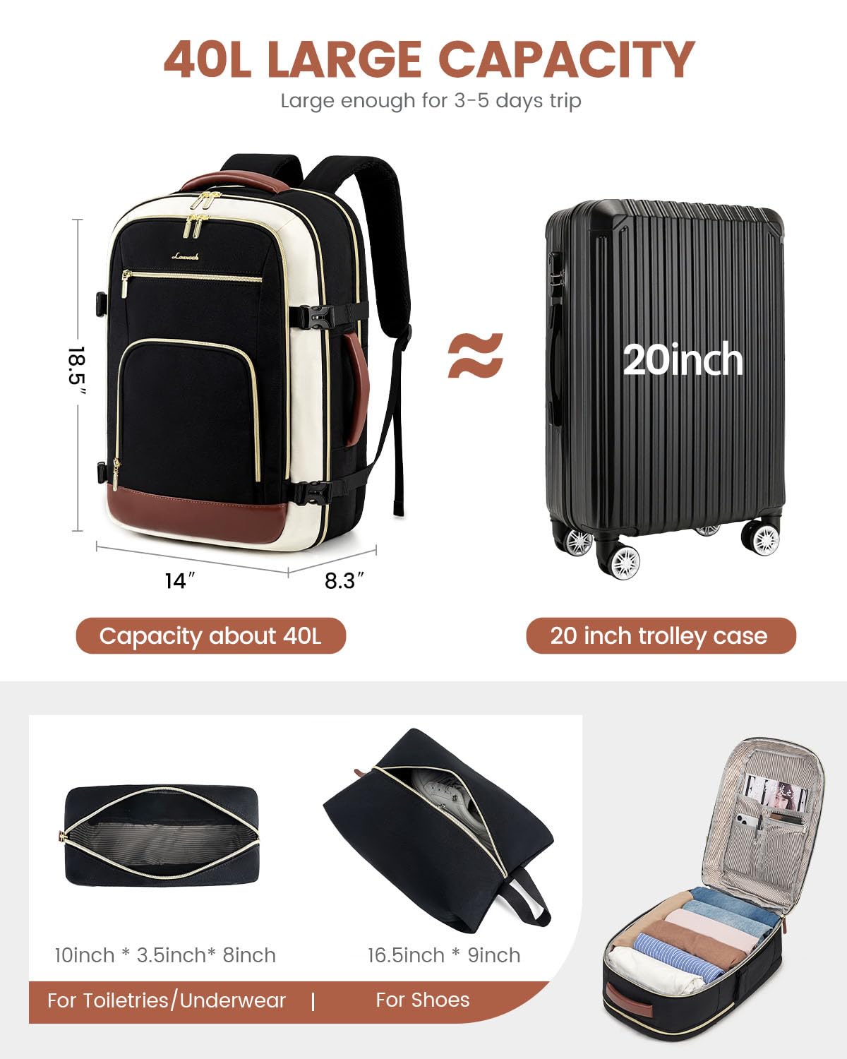 Foto 4 pulgar | Mochila De Viaje Lovevook Carry On De 40 Litros Para Mujer Con Portátil De 17 Pulgadas - Venta Internacional.