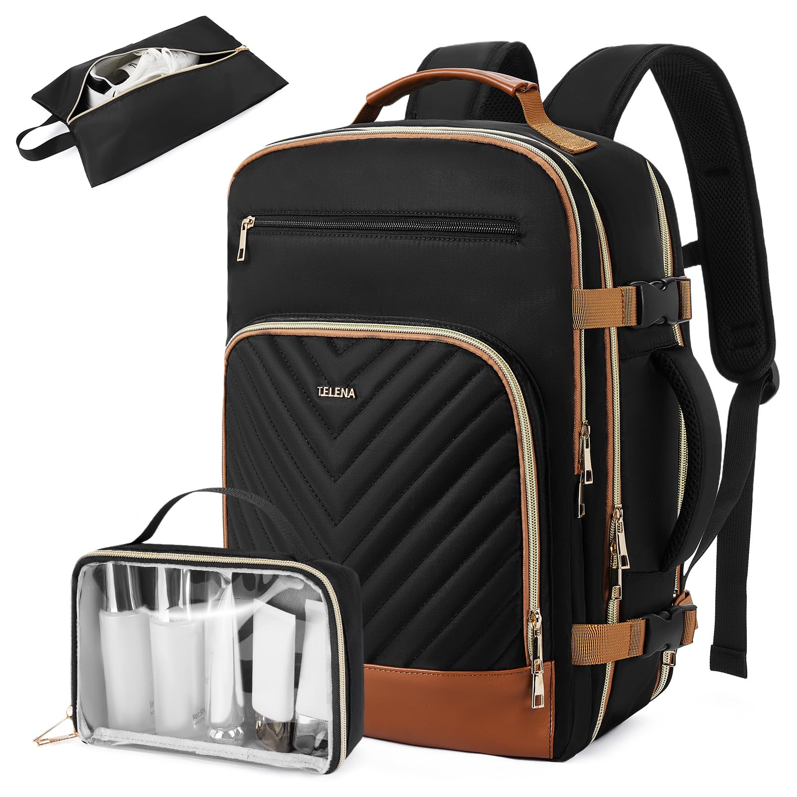 Mochila De Viaje Telena Para Portátil De 15.6 Pulgadas Para Mujer, Negro-marrón - Venta Internacional.