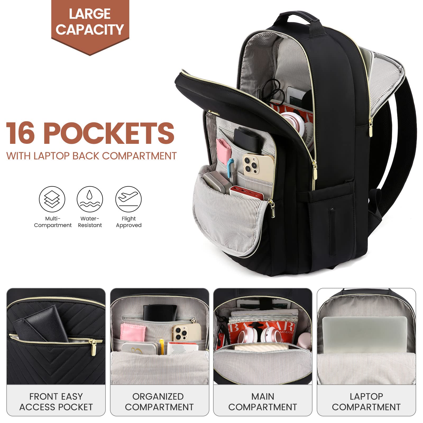 Foto 4 pulgar | Mochila Para Portátil Lovevook Para Mujer, 15.6 Pulgadas, Impermeable, Negra - Venta Internacional.