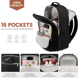 Foto 3 | Mochila Para Portátil Lovevook Para Mujer, 15.6 Pulgadas, Impermeable, Negra - Venta Internacional.