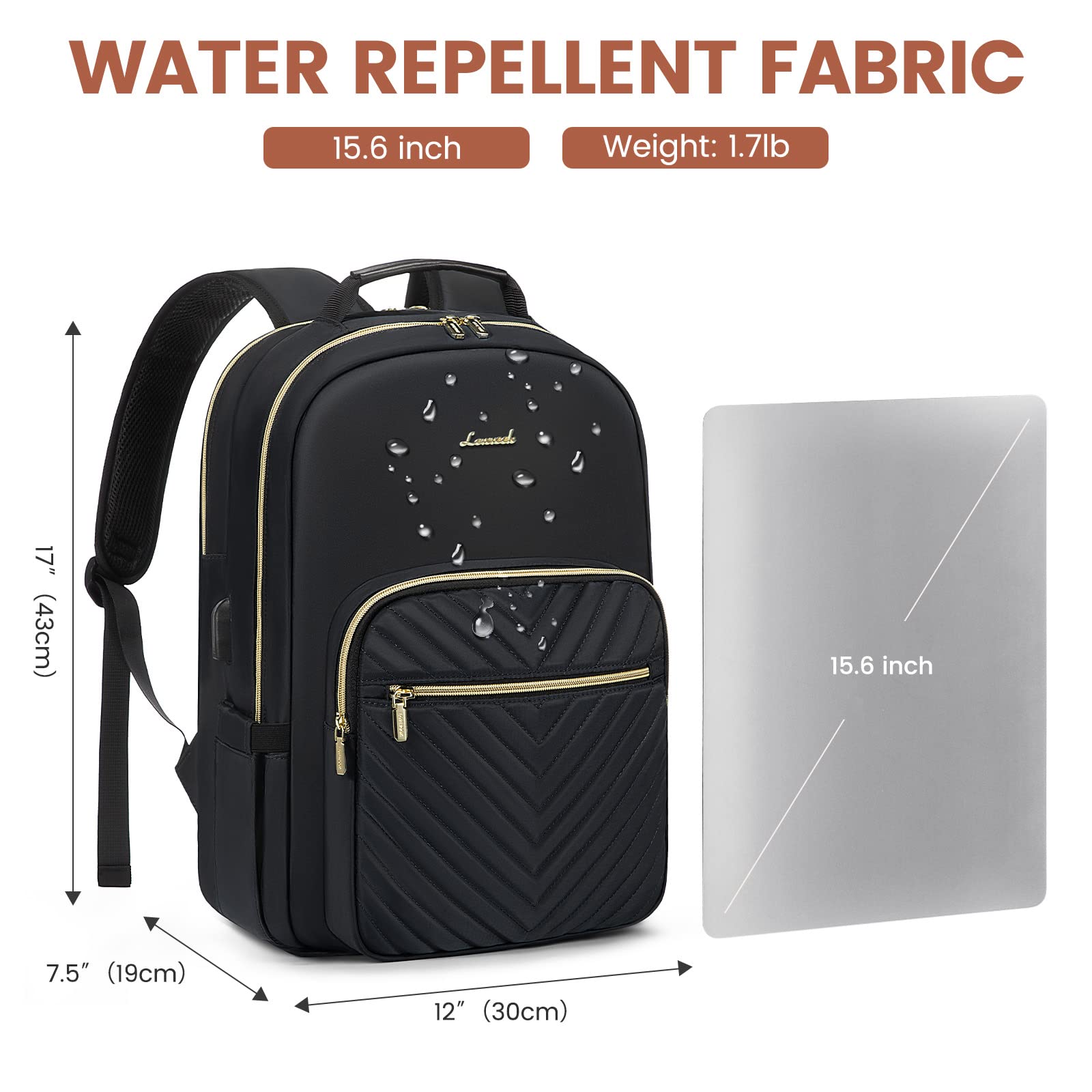 Foto 5 | Mochila Para Portátil Lovevook Para Mujer, 15.6 Pulgadas, Impermeable, Negra - Venta Internacional.