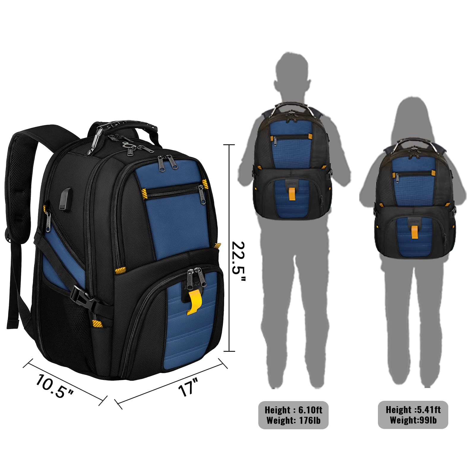 Foto 7 | Mochila Para Portátil Yorepek 18.4 Con Puerto De Carga Usb Roy Blue - Venta Internacional.