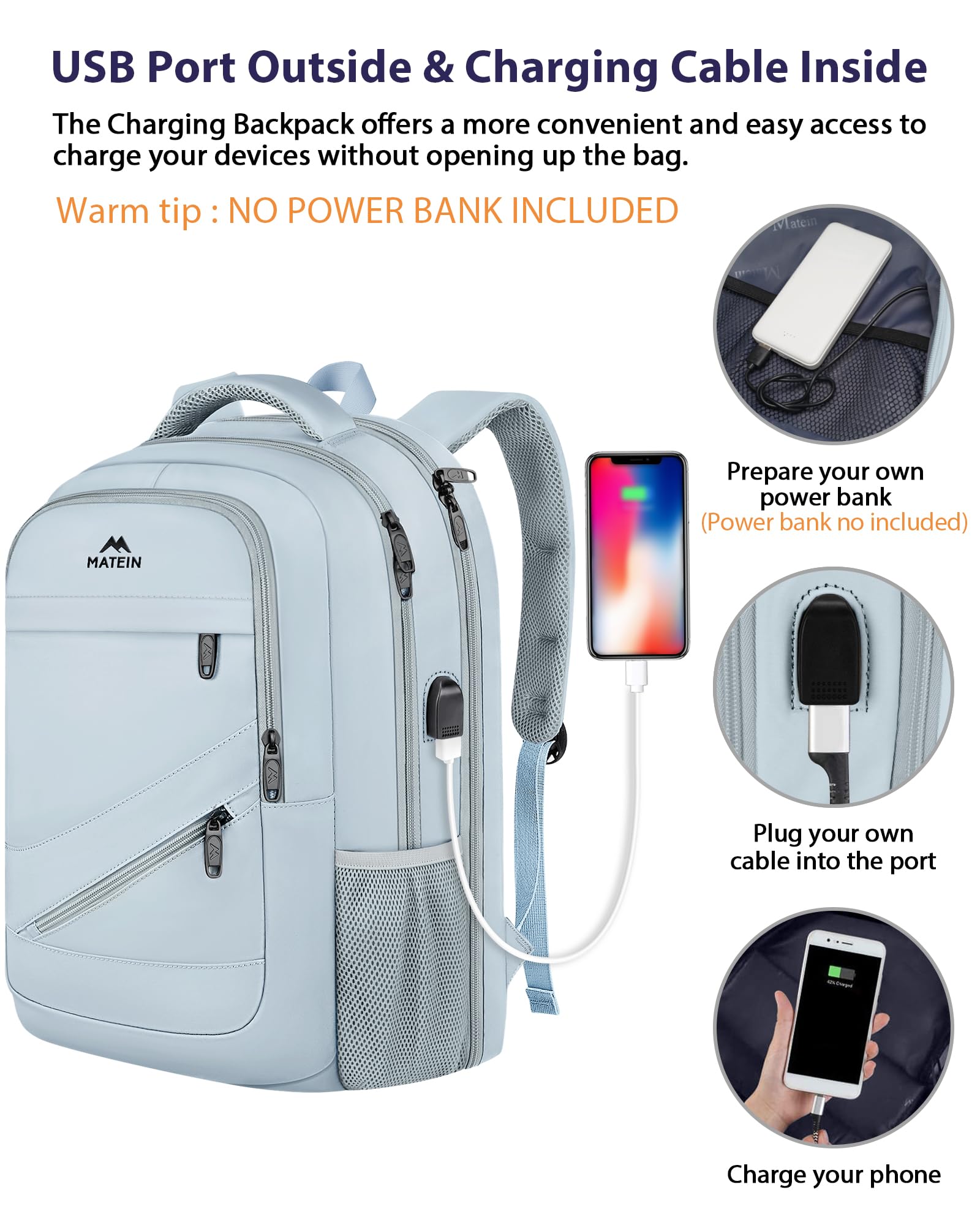 Foto 7 pulgar | Mochila Matein Para Portátil De 18 Pulgadas Para Mujer Con Puerto De Carga Usb - Venta Internacional.