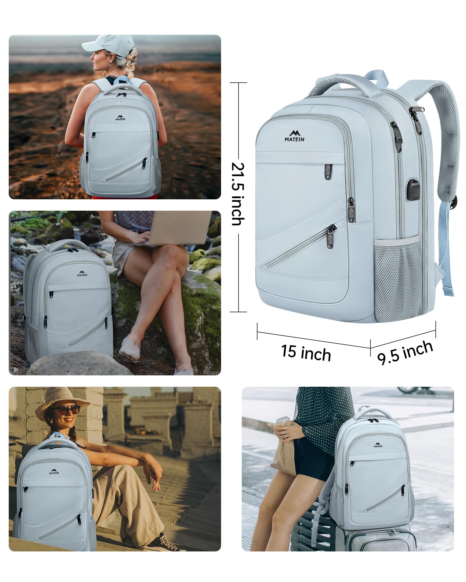 Foto 8 pulgar | Mochila Matein Para Portátil De 18 Pulgadas Para Mujer Con Puerto De Carga Usb - Venta Internacional.
