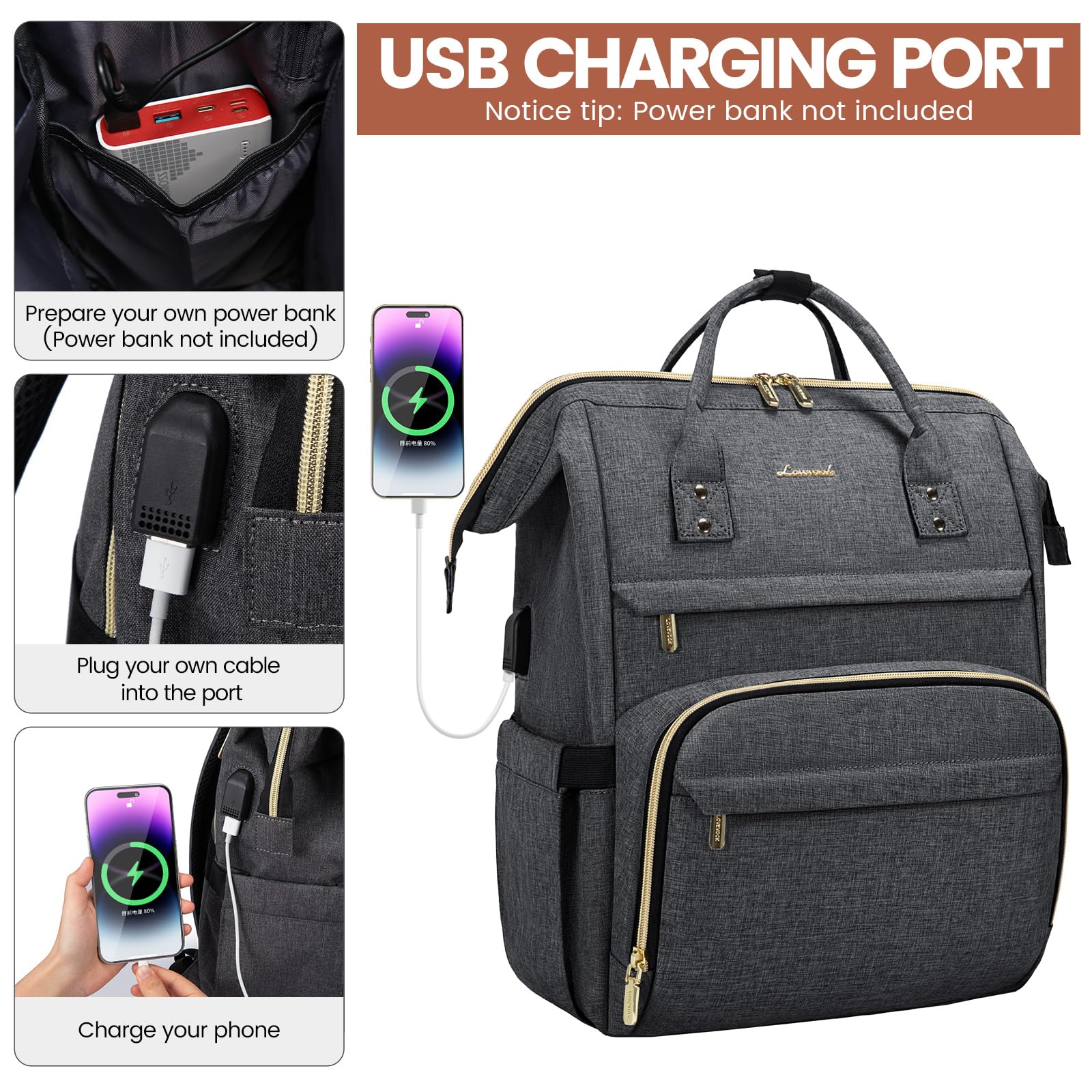 Foto 5 pulgar | Mochila Para Portátil Lovevook Para Mujer, 15.6 Pulgadas, Impermeable, Gris Oscuro - Venta Internacional.
