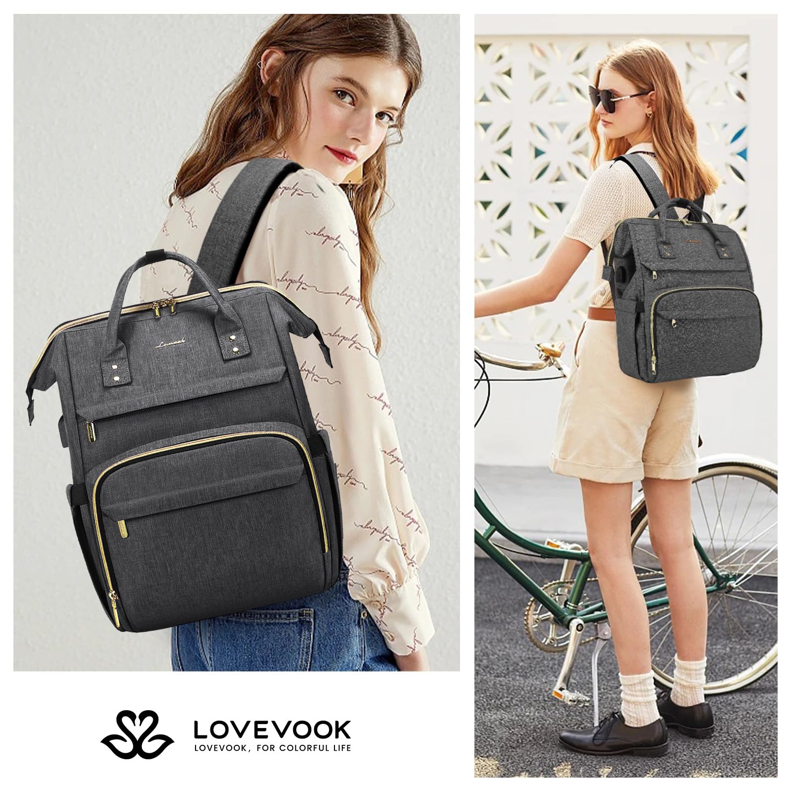 Foto 7 | Mochila Para Portátil Lovevook Para Mujer, 15.6 Pulgadas, Impermeable, Gris Oscuro - Venta Internacional.