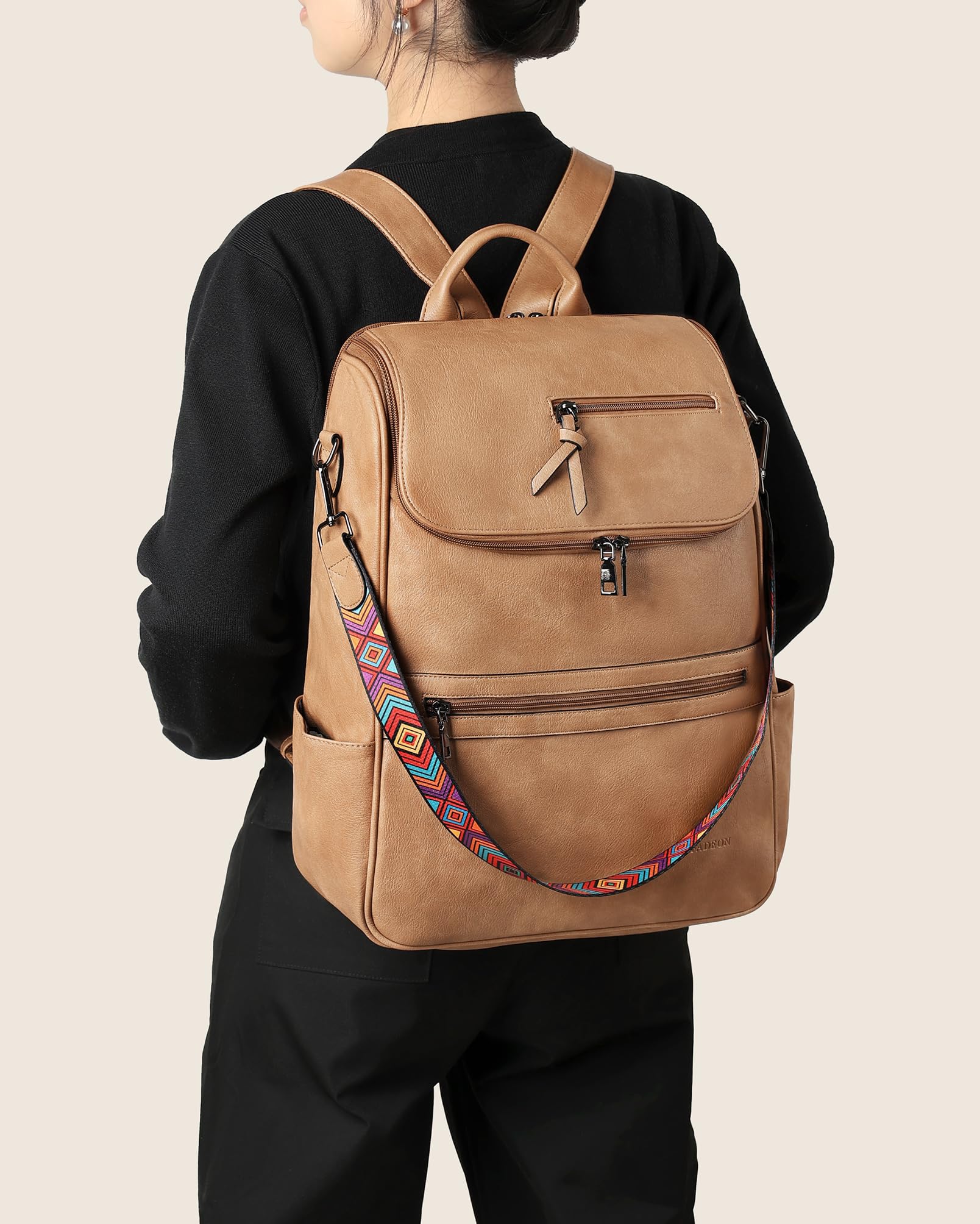 Foto 5 pulgar | Mochila Para Portátil Fadeon Leather Travel 15.6 Pulgadas Para Mujer, Color Camel - Venta Internacional.