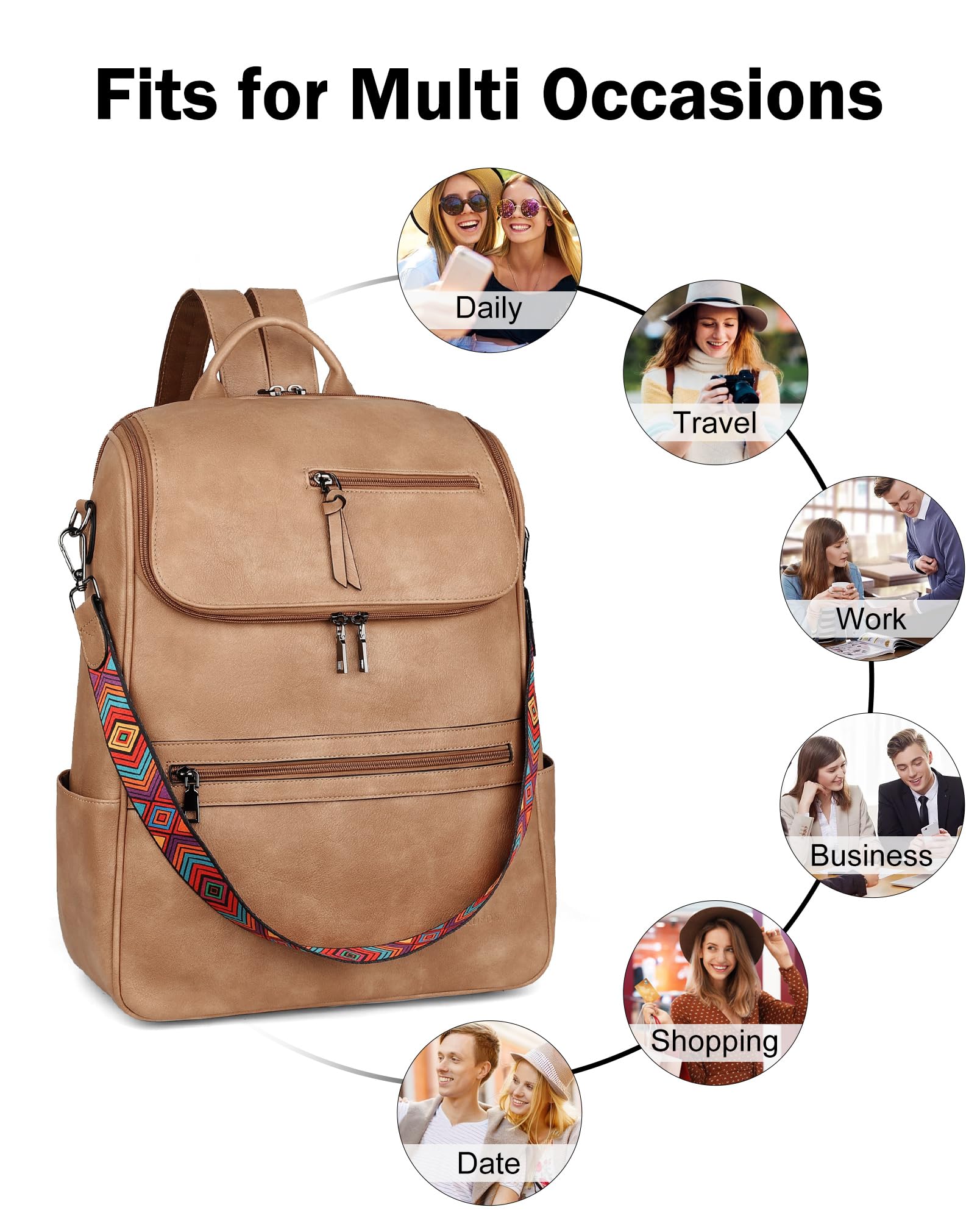 Foto 8 pulgar | Mochila Para Portátil Fadeon Leather Travel 15.6 Pulgadas Para Mujer, Color Camel - Venta Internacional.