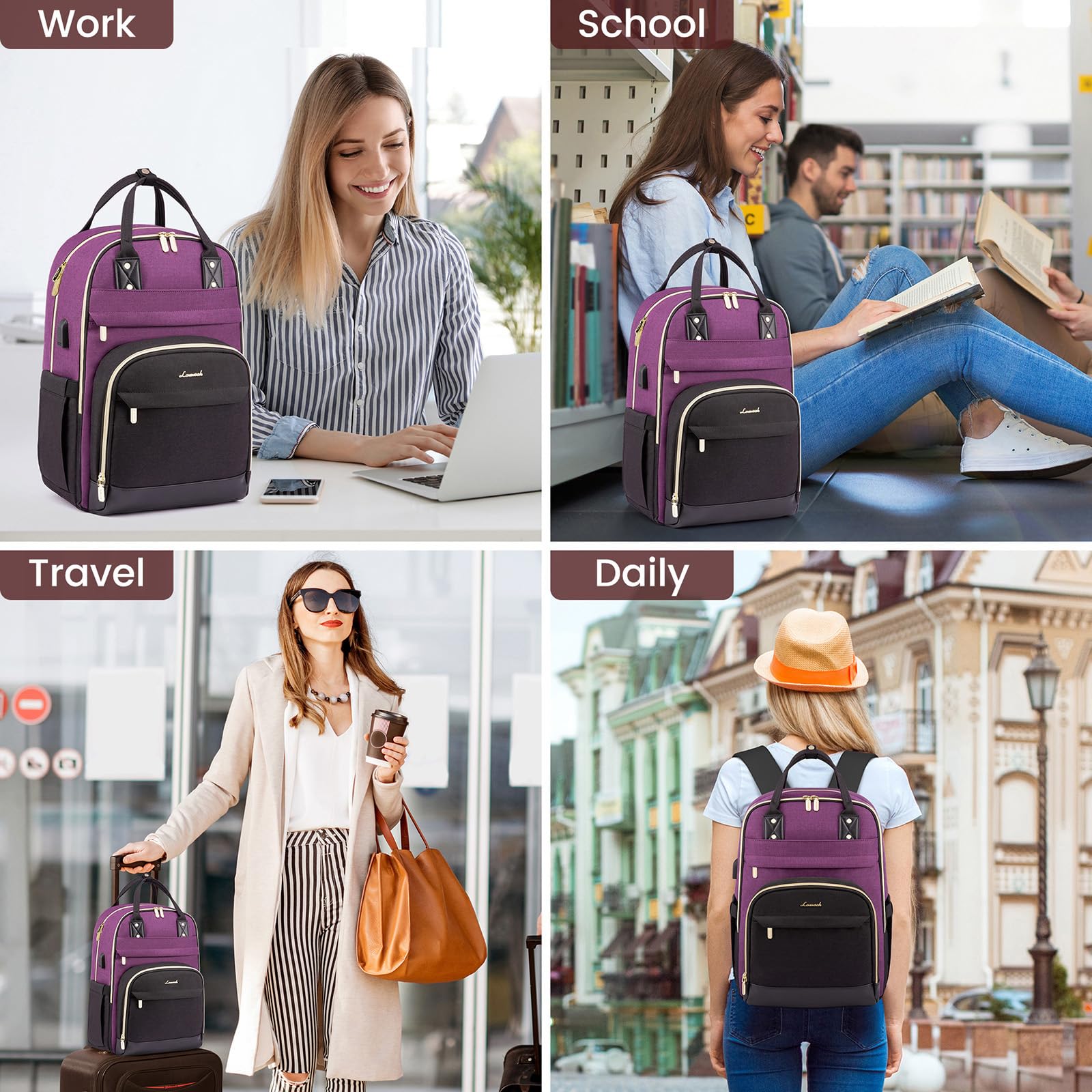 Foto 3 pulgar | Mochila Lovevook Para Portátil De Mujer, 17 Pulgadas, Impermeable, Color Morado - Venta Internacional.