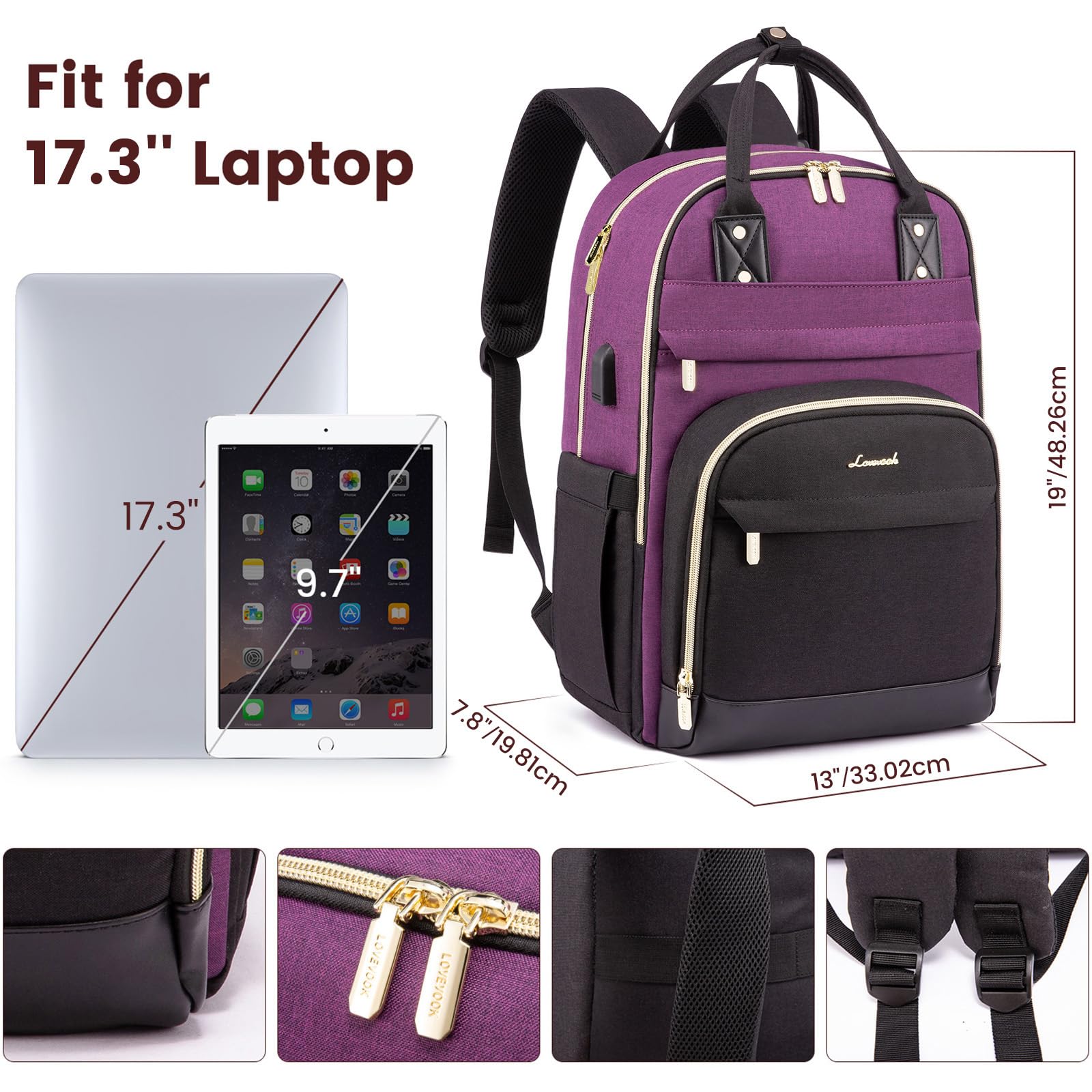 Foto 5 pulgar | Mochila Lovevook Para Portátil De Mujer, 17 Pulgadas, Impermeable, Color Morado - Venta Internacional.