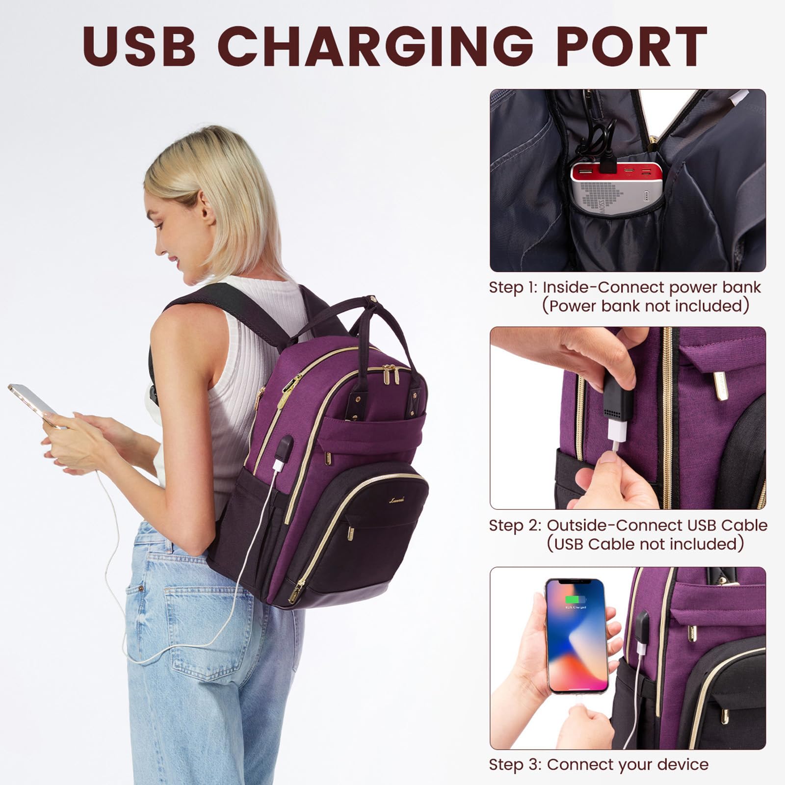 Foto 6 pulgar | Mochila Lovevook Para Portátil De Mujer, 17 Pulgadas, Impermeable, Color Morado - Venta Internacional.